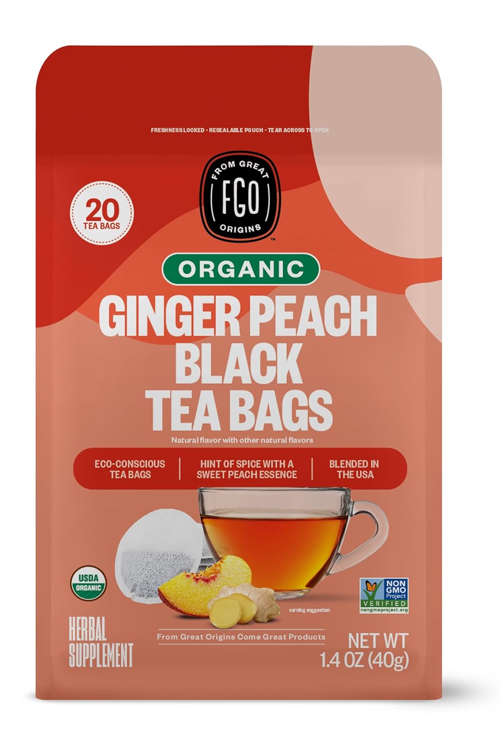 FGO Organic Nettle Leaf Tea, 100 Count, Eco-Conscious Tea Bags, Caffeine Free, Resealable Bag, Packaging May Vary (Pack of 1)