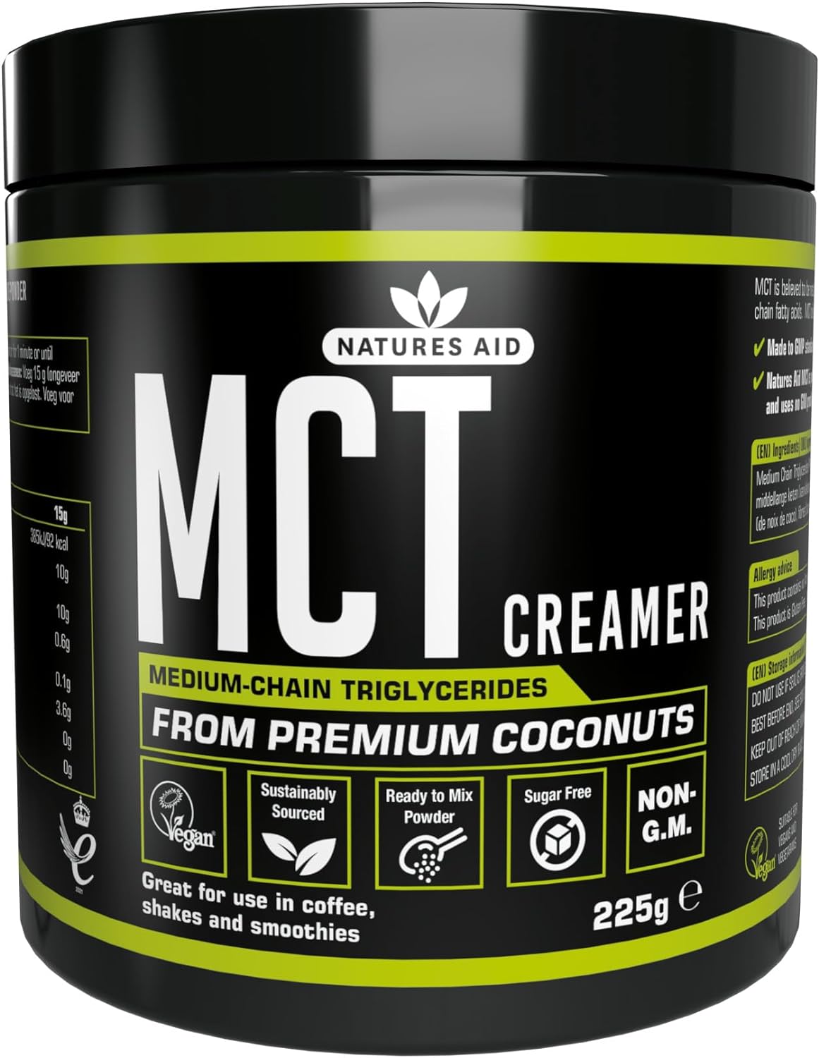 زيت MCT بنسبة 100% من Natures Aid، زيت جوز الهند الفاخر، من مصدر مستدام، يُضاف إلى القهوة أو المخفوقات، نباتي، 500 مل