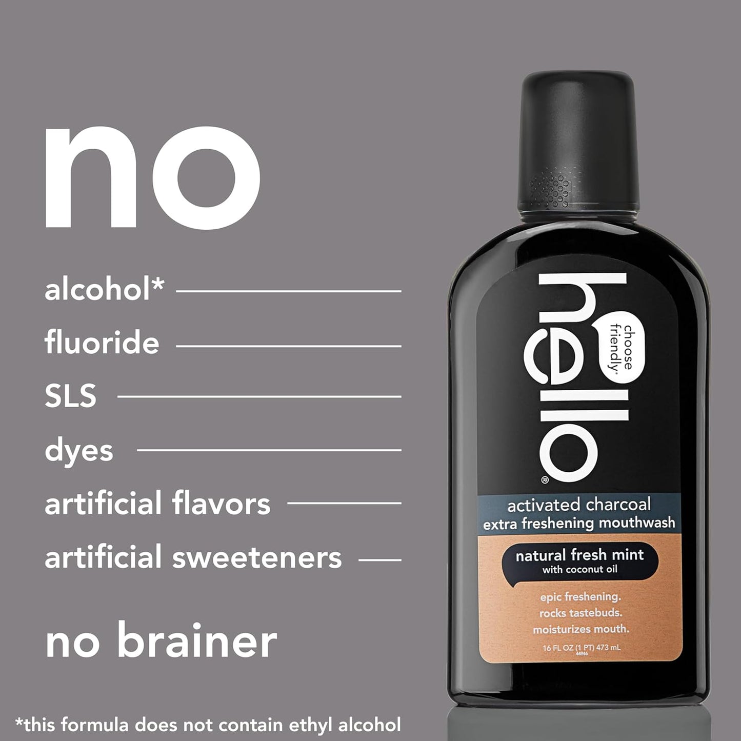 Hello Peace Out Plaque, Antigingivitis Alcohol Free Mouthwash, Natural Mint with Aloe Vera and Coconut Oil, Fluoride Free, Vegan, SLS Free and Gluten Free, 16 Ounce (Pack of 3)