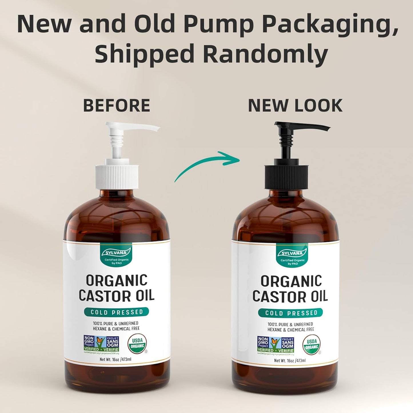 SYLVANA Organic Castor Oil (16oz Glass Bottle), USDA Certified Organic, Cold Pressed, Vegan, Hexane Free - 100% Pure Castor Oil for Nourishing Skin, Hair Growth, Lashes & Eyebrows