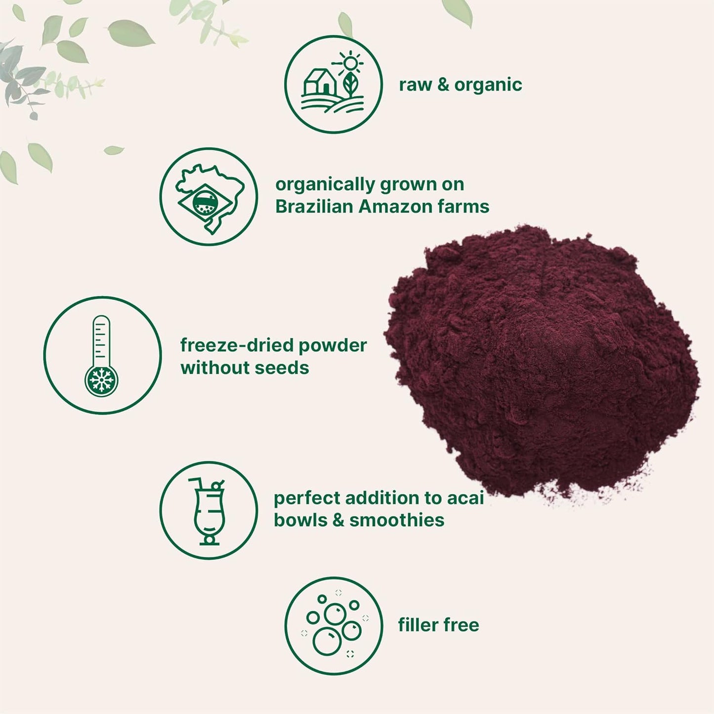 Organic Acerola Powder, 8oz | Natural Organic Vitamin C Superfood | No Sugar & Additives | Great Flavor for Drinks, Smoothie, & Beverages | Non-GMO & Vegan Friendly, Brazil Origin