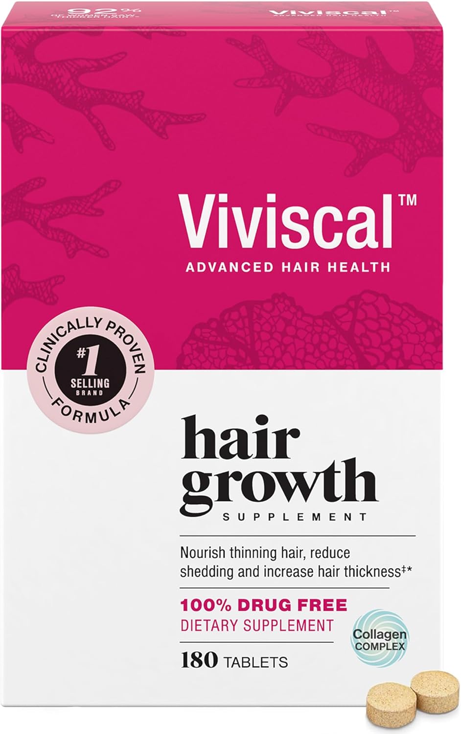 Viviscal Hair Growth Supplements For Women For Thicker, Fuller Hair, Nourishes Thinning & Loss, With Proprietary Collagen Complex, 180 Tablets, 3 Month Supply