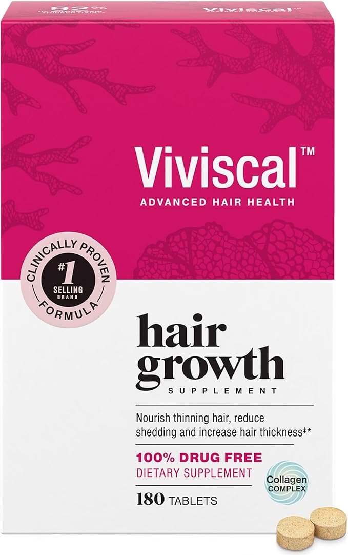 Viviscal Hair Growth Supplements For Women For Thicker, Fuller Hair, Nourishes Thinning & Loss, With Proprietary Collagen Complex, 180 Tablets, 3 Month Supply