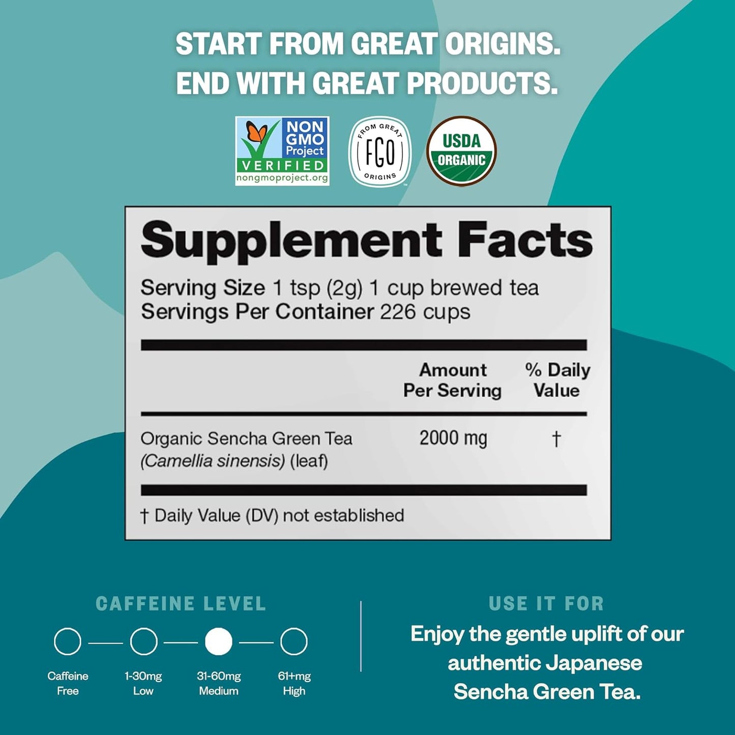 FGO Organic Nettle Leaf Tea, 100 Count, Eco-Conscious Tea Bags, Caffeine Free, Resealable Bag, Packaging May Vary (Pack of 1)