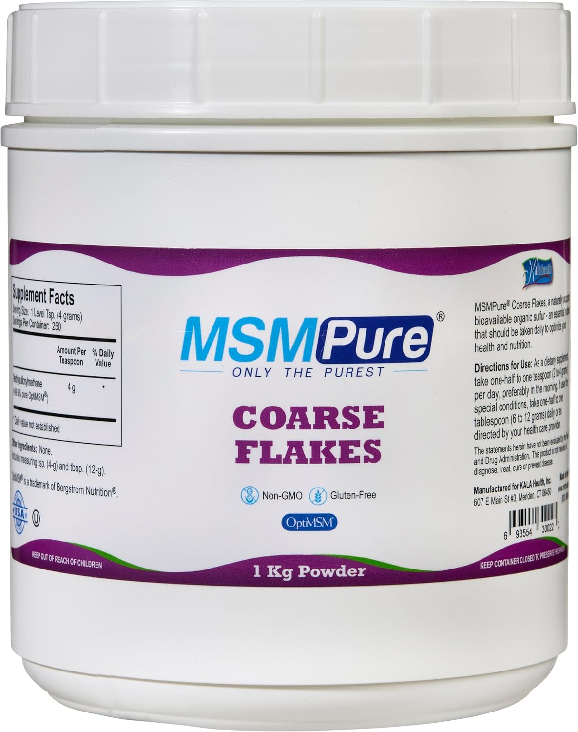 KALA HEALTH MSMPure Lemon Lime Flavored Coarse MSM Powder Flakes – Organic Sulfur for Joint Flexibility, Skin Appearance, and Hair & Nail Support – 8.8 oz, USA Made, Distilled Crystals