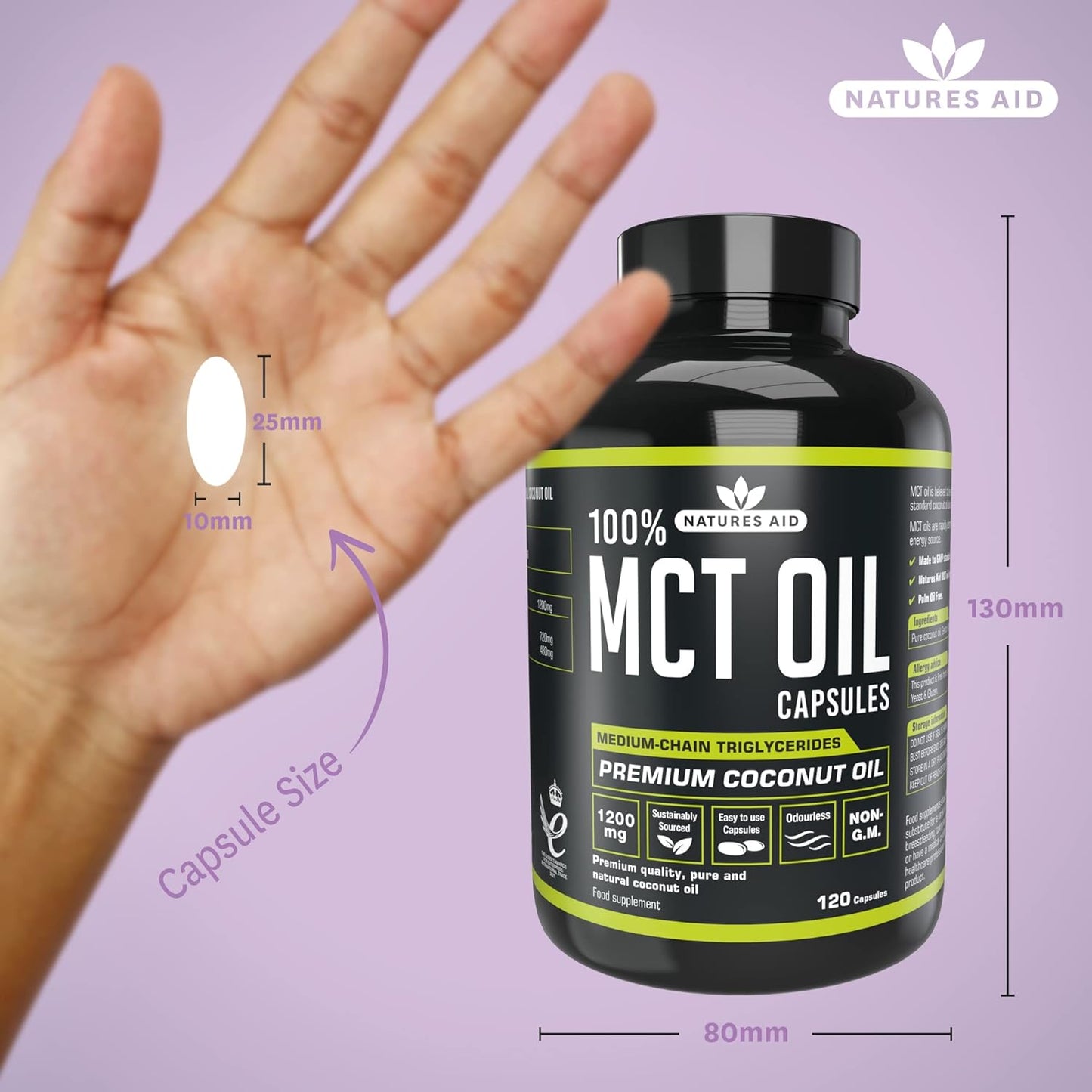 زيت MCT بنسبة 100% من Natures Aid، زيت جوز الهند الفاخر، من مصدر مستدام، يُضاف إلى القهوة أو المخفوقات، نباتي، 500 مل