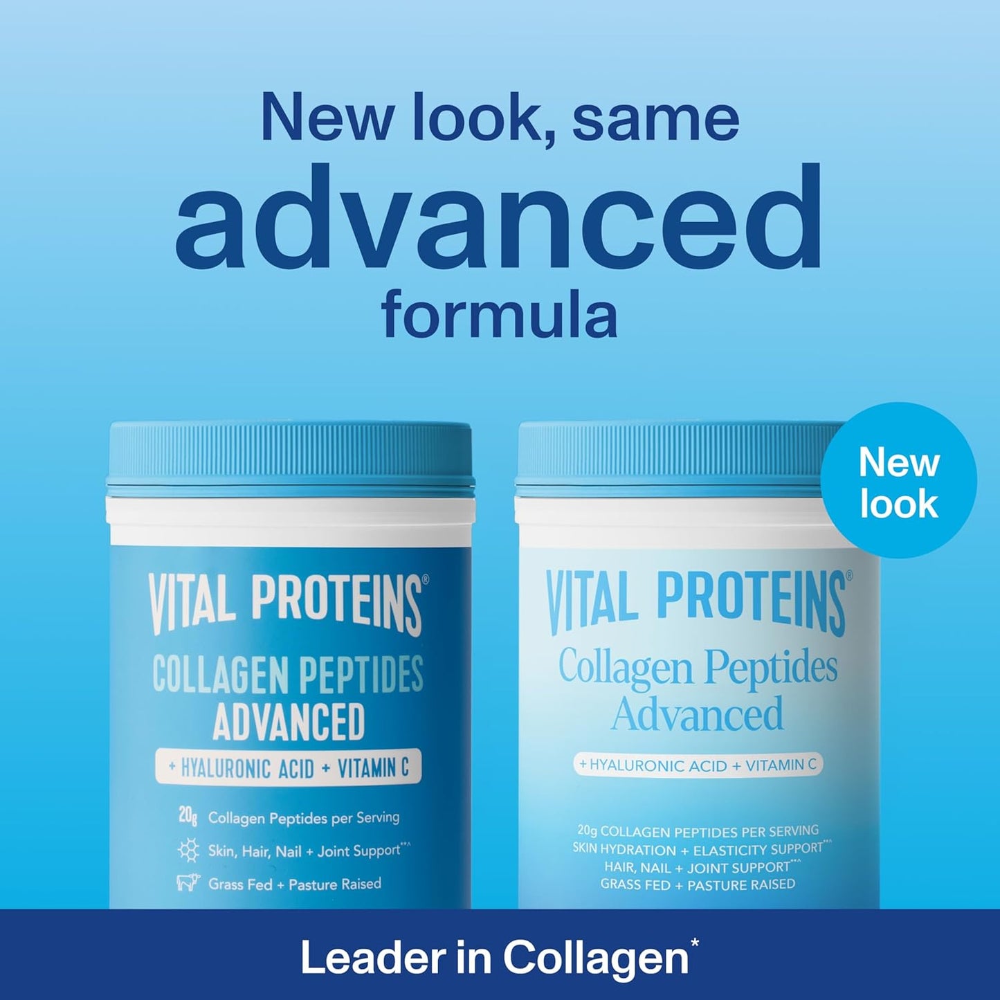 Vital Proteins Collagen Peptides Powder Advanced with Hyaluronic Acid & Vitamin C - 20oz Collagen Protein, Unflavored, 27 Servings