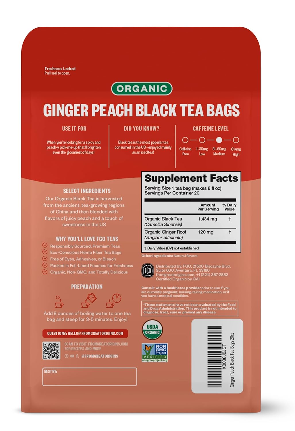 FGO Organic Nettle Leaf Tea, 100 Count, Eco-Conscious Tea Bags, Caffeine Free, Resealable Bag, Packaging May Vary (Pack of 1)