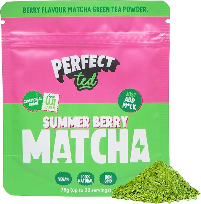 Perfect Ted Matcha | Summer Berry 75g | Ceremonial Grade Matcha Latte Powder | Japanese Matcha Tea Powder | Matcha Fuel (30 Servings)