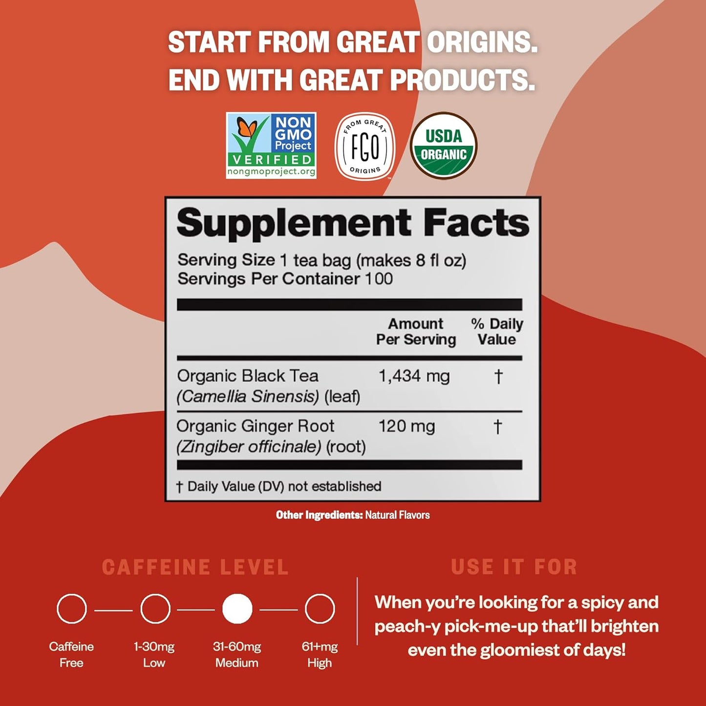FGO Organic Nettle Leaf Tea, 100 Count, Eco-Conscious Tea Bags, Caffeine Free, Resealable Bag, Packaging May Vary (Pack of 1)