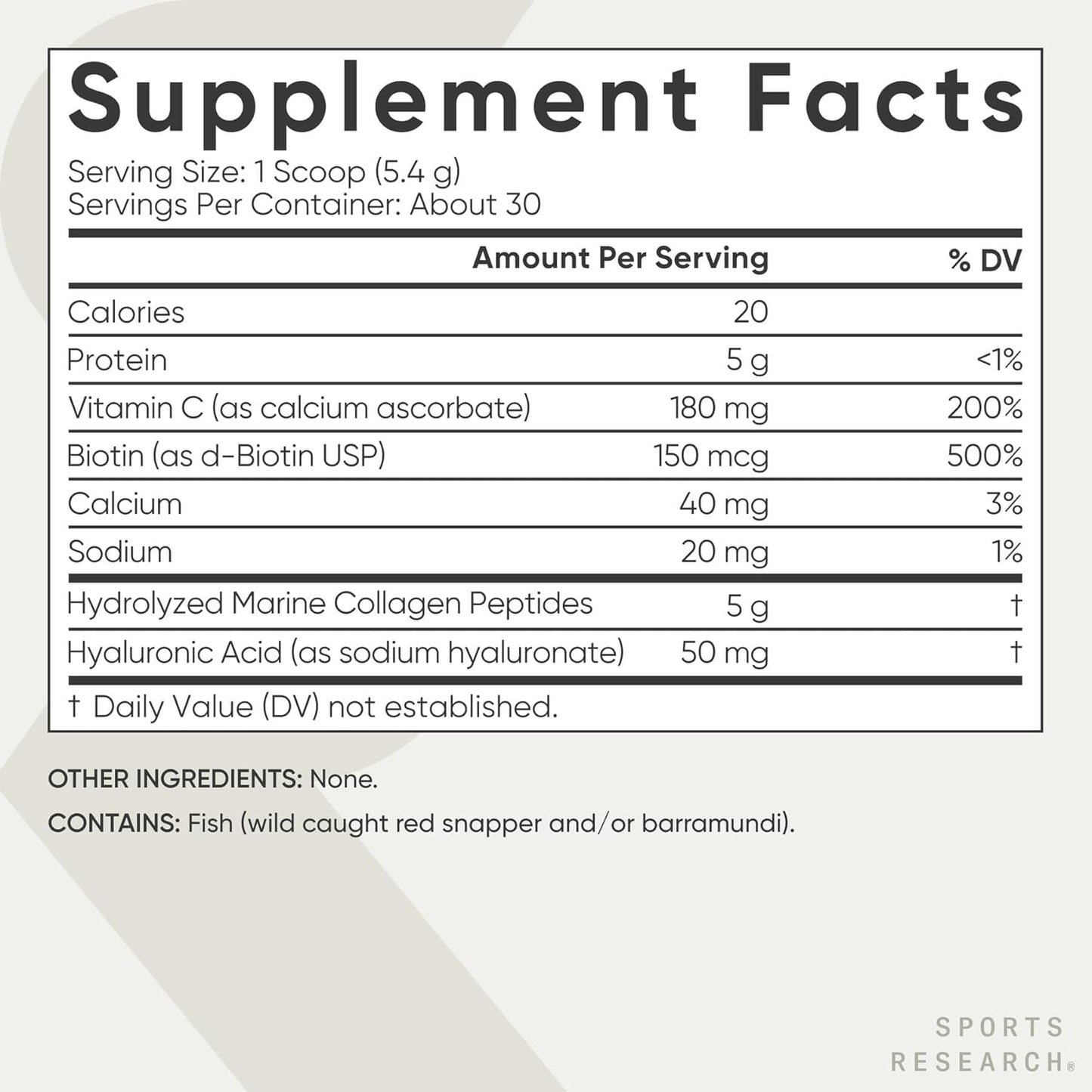 Sports Research Marine Collagen Peptides Powder - Sourced from Wild-Caught Fish, Pescatarian Friendly, Keto Certified & Non-GMO Verified - Easy to Mix in Water or Juice! (34 Servings)