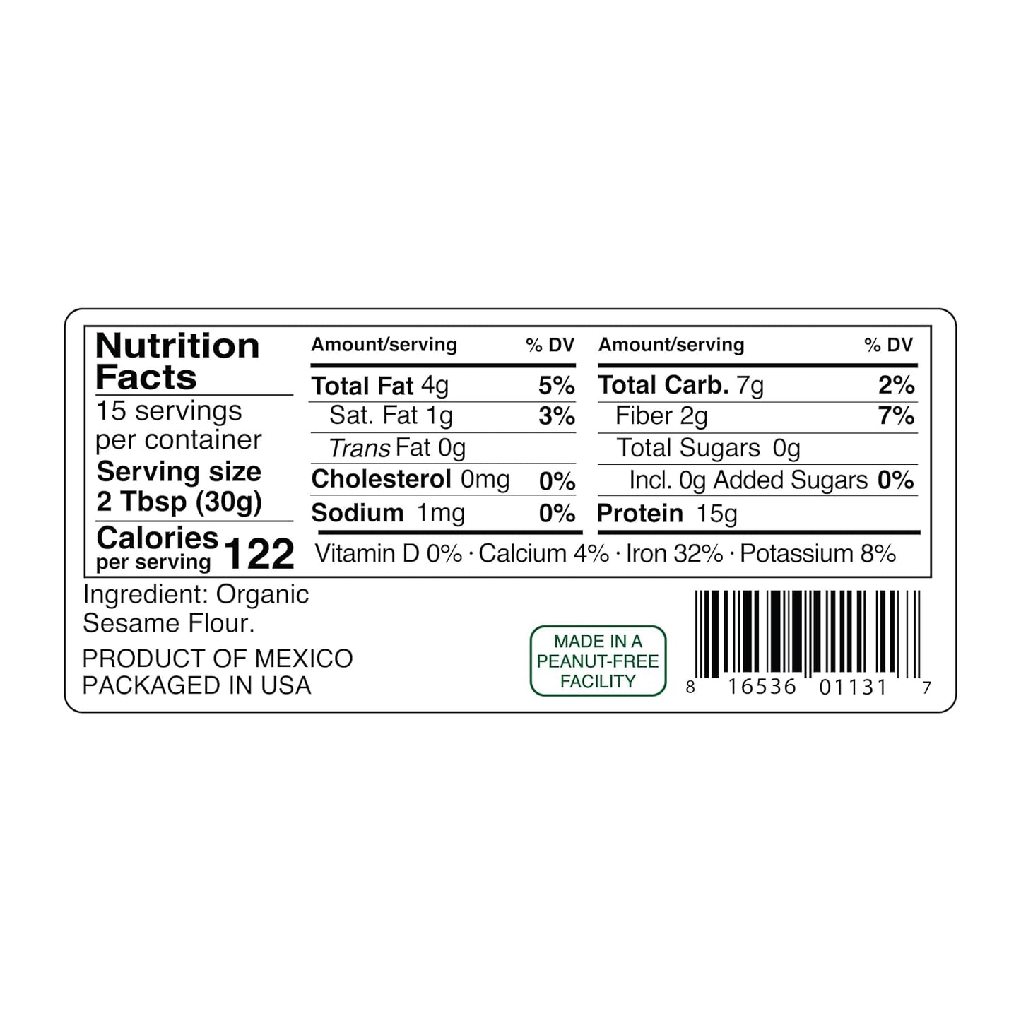 Kevala Organic Sesame Flour - 16 oz – 1 LB – Gluten Free – Sesame Seeds Organic – Vegan Flour – Raw Unhulled Seeds