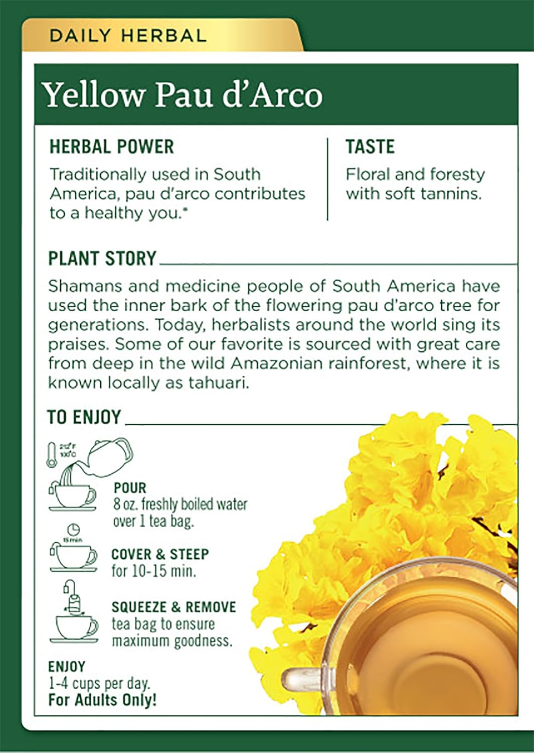 Traditional Medicinals Tea, Yellow Pau d'Arco, Everyday Wellness, 16 Tea Bags