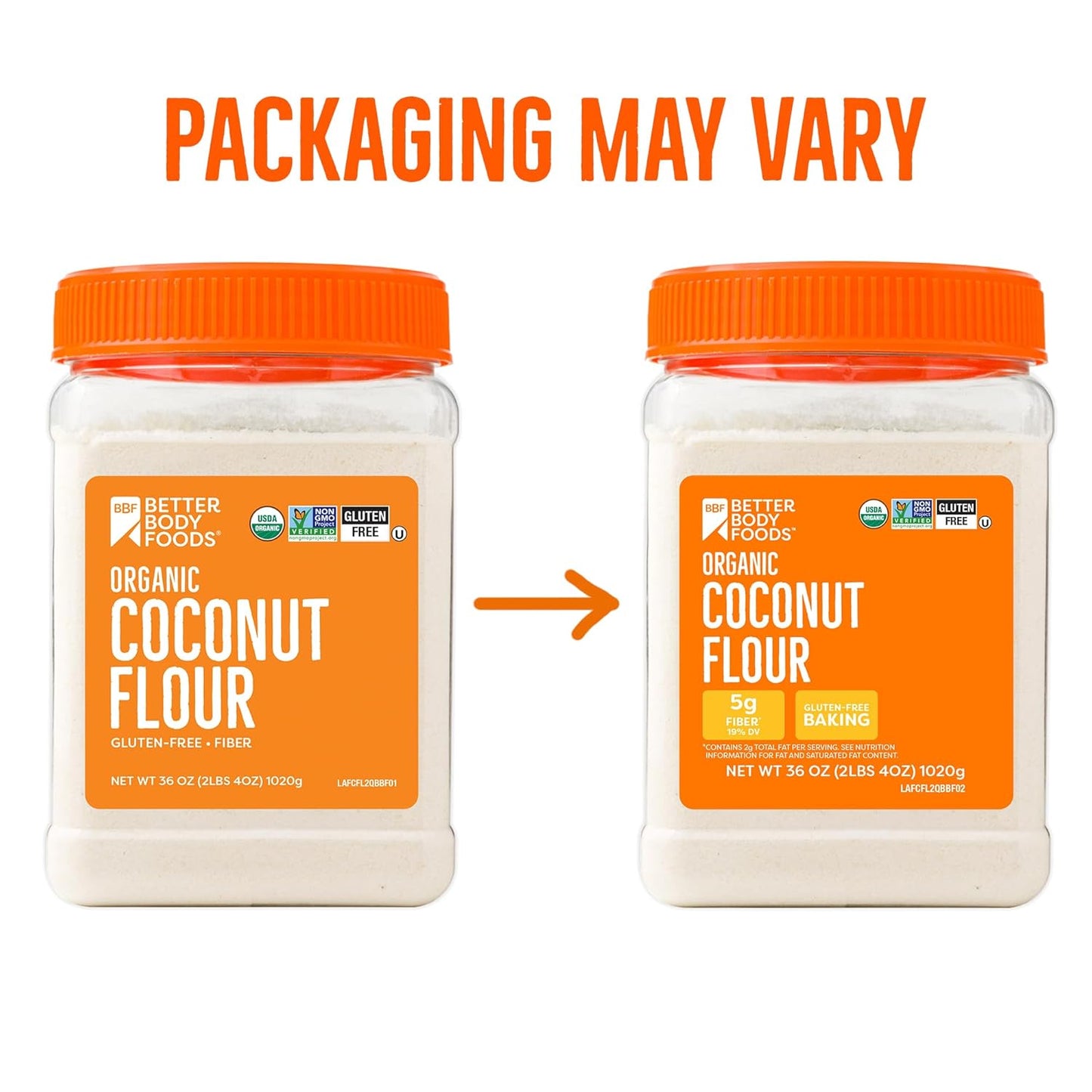 BetterBody Foods Organic Coconut Flour 2.25 Pound Jar, Gluten-Free White Flour Alternative with a Slight Coconut Taste and Aroma, 23% Dietary Fiber per Serving