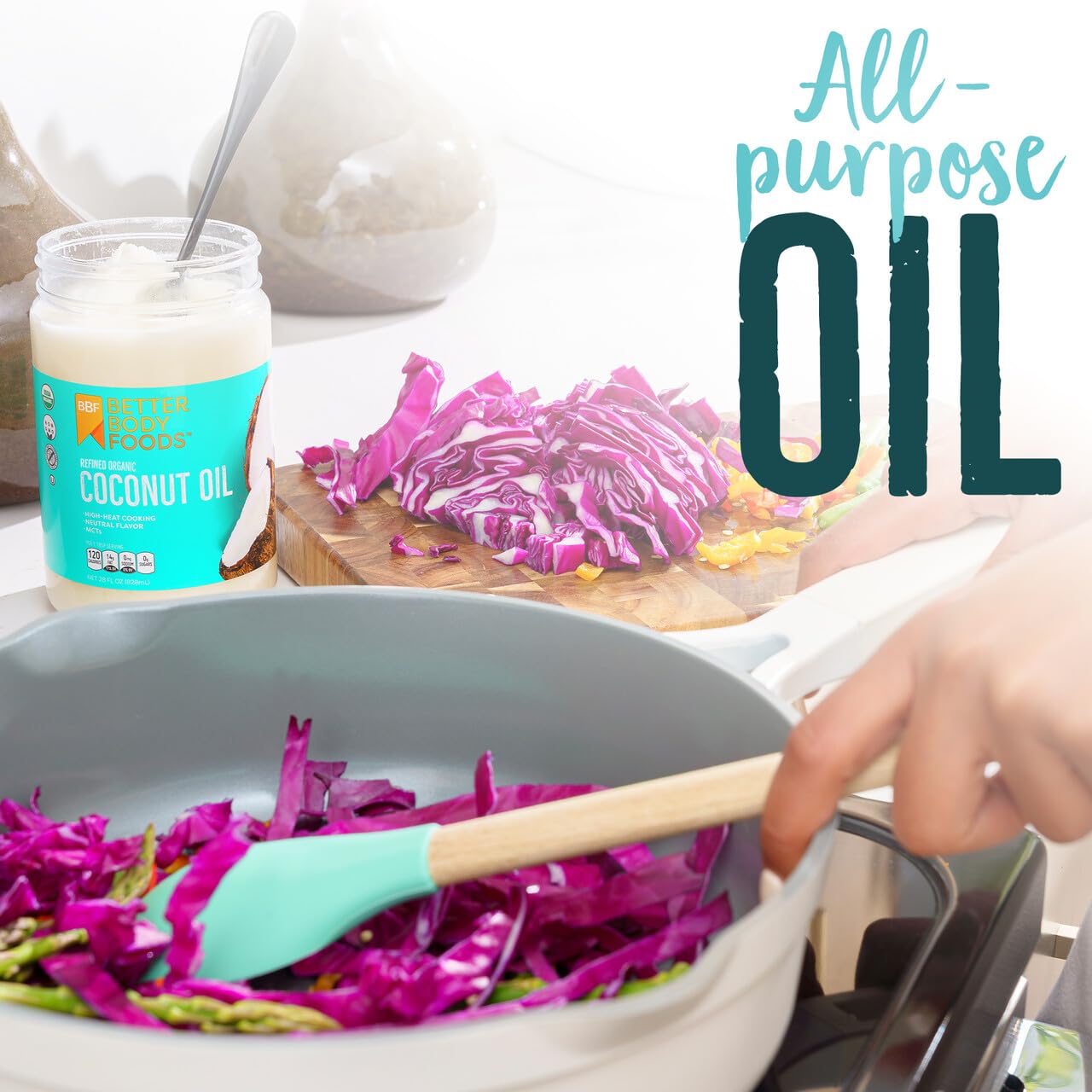 BetterBody Foods Organic Refined Coconut Oil, 28 Fl Oz, All Purpose Oil for Cooking, Baking, Hair and Skin Care