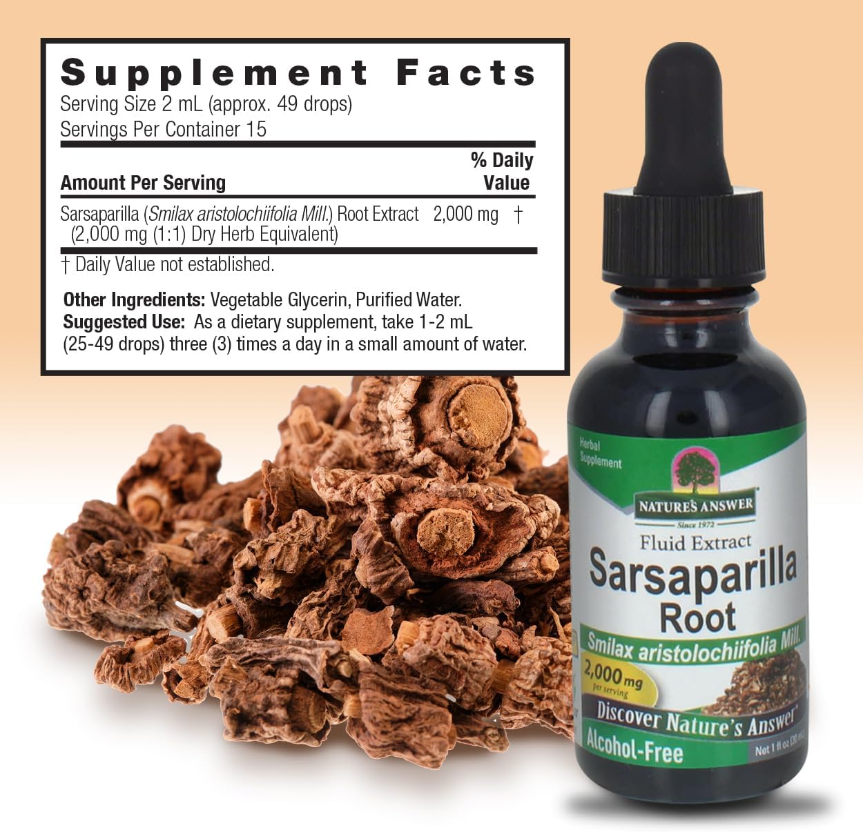Nature's Answer Sarsaparilla Root Organic 1 Ounce Extract - Supports Liver Function, Detoxification, Cleanse Support - Alcohol-Free, Gluten-Free, Kosher, Made in USA
