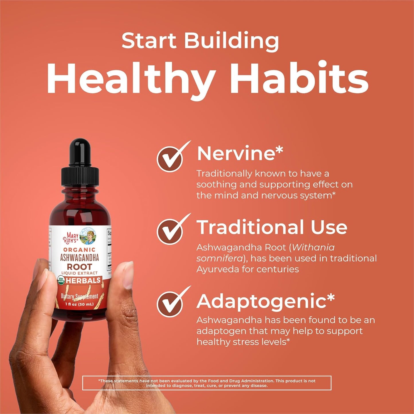 USDA Organic Ashwagandha Root Liquid Drops by MaryRuth's | Adaptogenic, Nervine, Neuroprotective | May Help Alleviate Stress & Regulate Homeostasis | Non-GMO, Vegan, 1oz