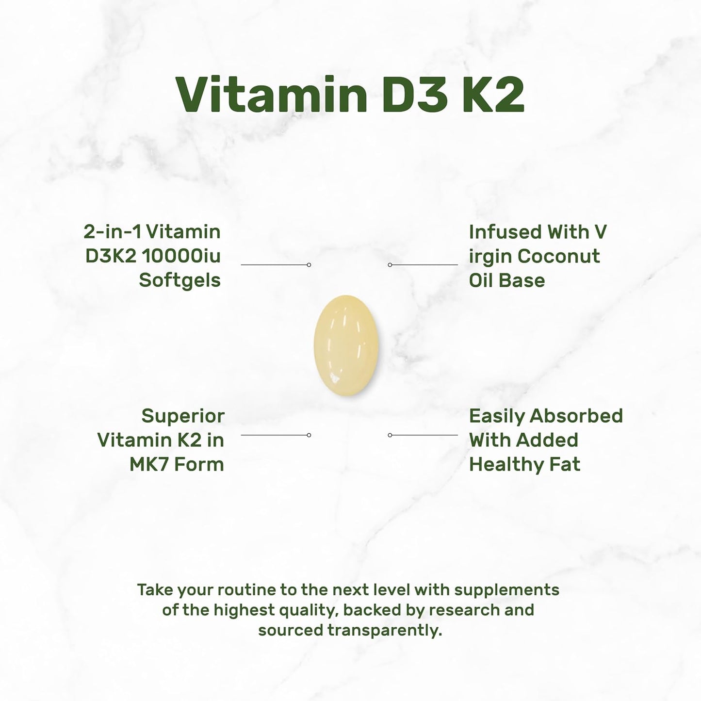 DEAL SUPPLEMENT Vitamin D3 10,000 IU + K2 MK7 200mcg Softgels, 250 Count | 2-in-1 Complex with Virgin Coconut Oil | Supports Heart, Bone, Teeth & Immune Health | Easy to Swallow