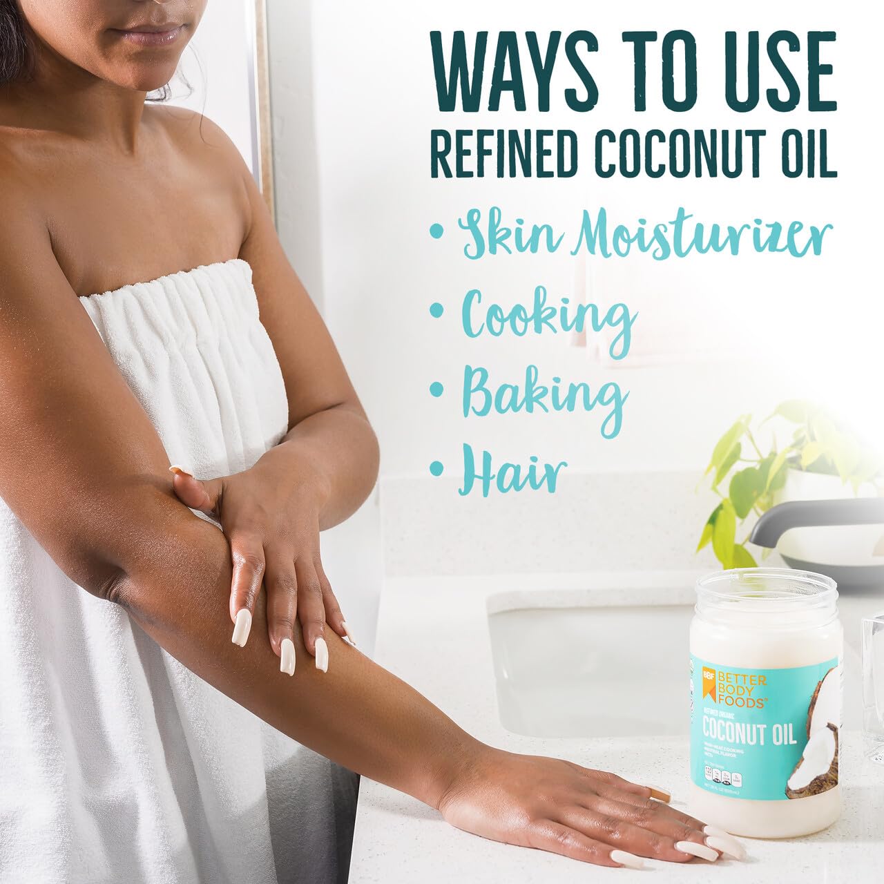 BetterBody Foods Organic Refined Coconut Oil, 28 Fl Oz, All Purpose Oil for Cooking, Baking, Hair and Skin Care