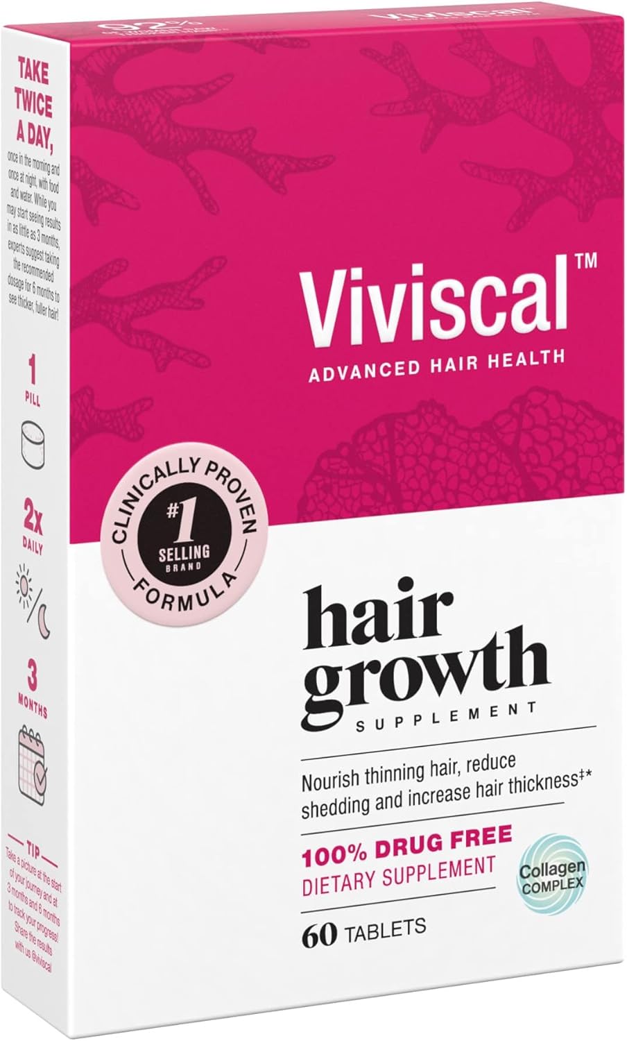 Viviscal Hair Growth Supplements For Women For Thicker, Fuller Hair, Nourishes Thinning & Loss, With Proprietary Collagen Complex, 180 Tablets, 3 Month Supply