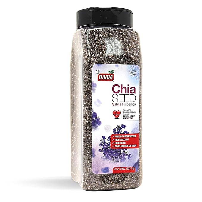 Badia Chia Seed, 22 oz – High Fiber, Omega-3, Protein, Energy Boost - Smoothies, Yogurt, Baking, Oatmeal
