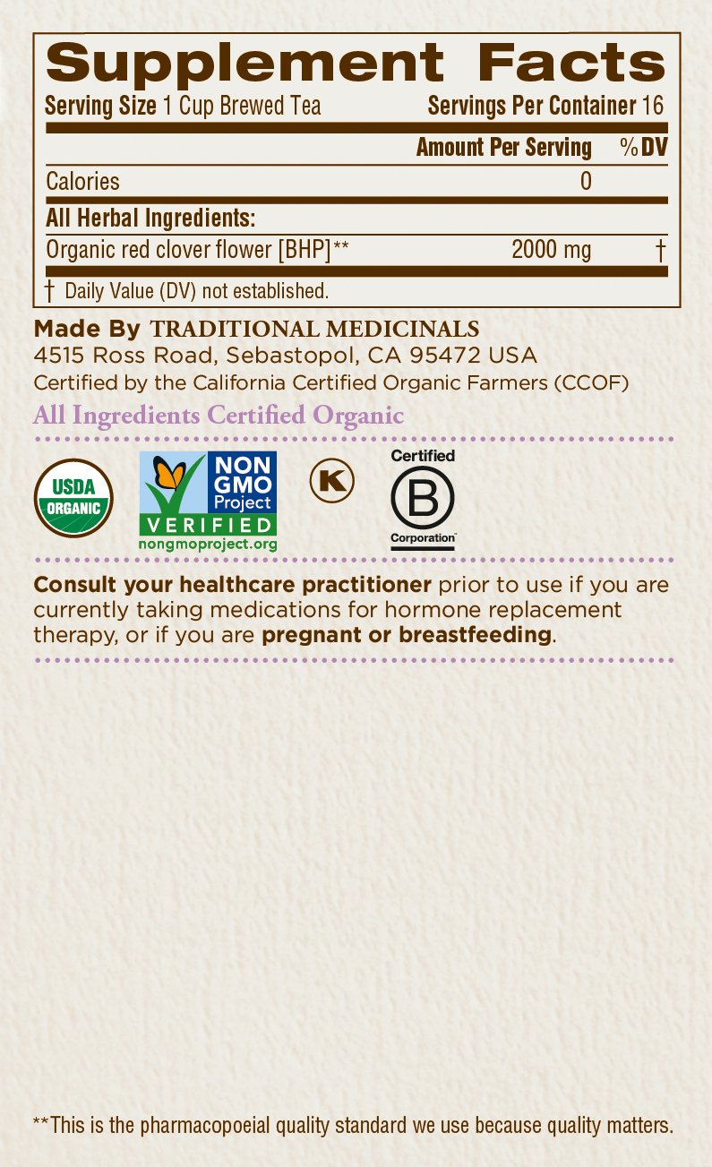 Traditional Medicinals Tea, Organic Red Clover, Supports Skin Health, 16 Tea Bags