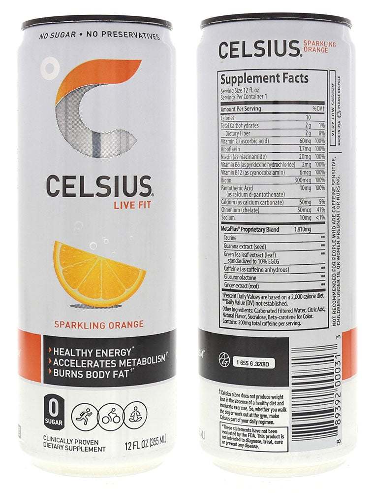 CELSIUS Sparkling Orange, Functional Essential Energy Drink 12 Fl Oz