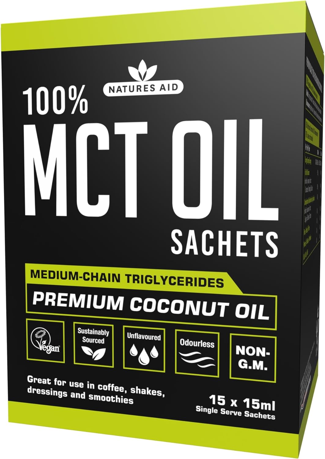 زيت MCT بنسبة 100% من Natures Aid، زيت جوز الهند الفاخر، من مصدر مستدام، يُضاف إلى القهوة أو المخفوقات، نباتي، 500 مل