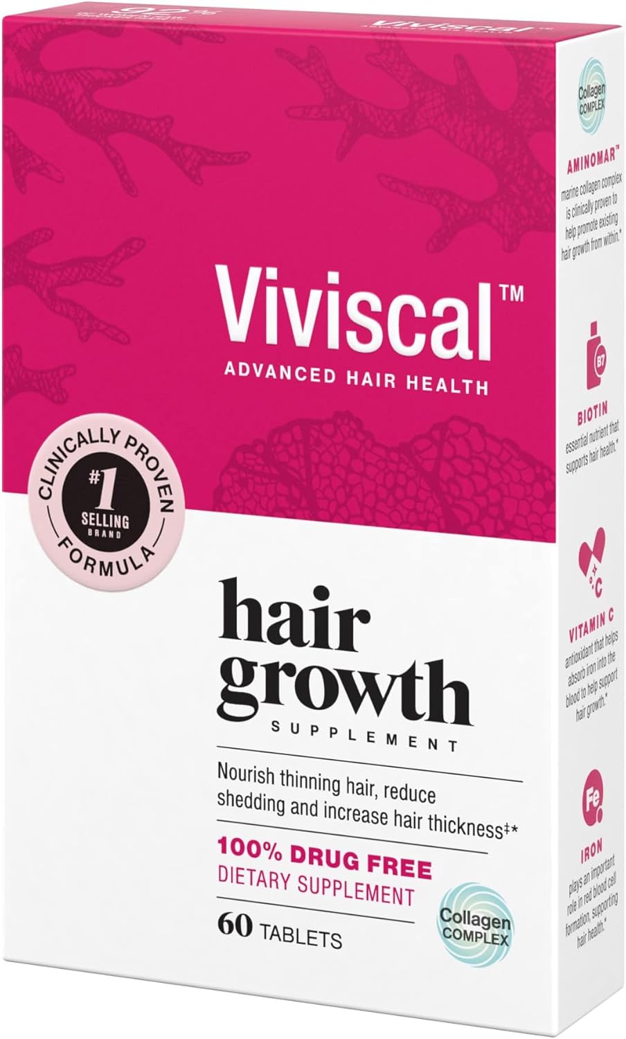 Viviscal Hair Growth Supplements For Women For Thicker, Fuller Hair, Nourishes Thinning & Loss, With Proprietary Collagen Complex, 180 Tablets, 3 Month Supply
