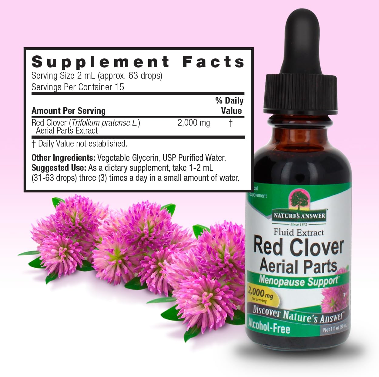 Nature's Answer Red Clover Extract 1 Ounce - Alcohol Free, Women Wellness, Female Support Supplement with Daily Sevrings Extract, Kosher, Gluten Free, Made in USA