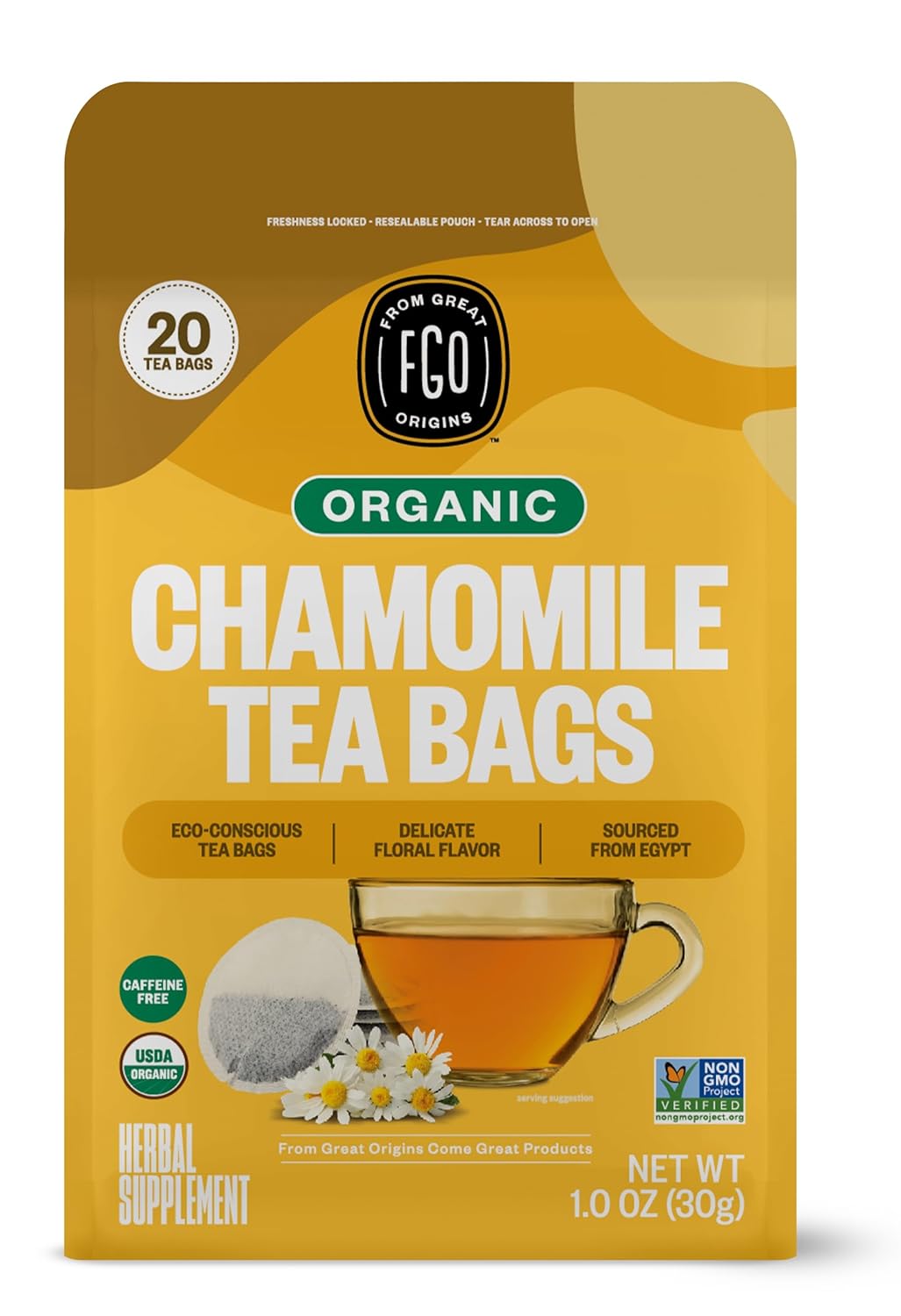 FGO Organic Nettle Leaf Tea, 100 Count, Eco-Conscious Tea Bags, Caffeine Free, Resealable Bag, Packaging May Vary (Pack of 1)
