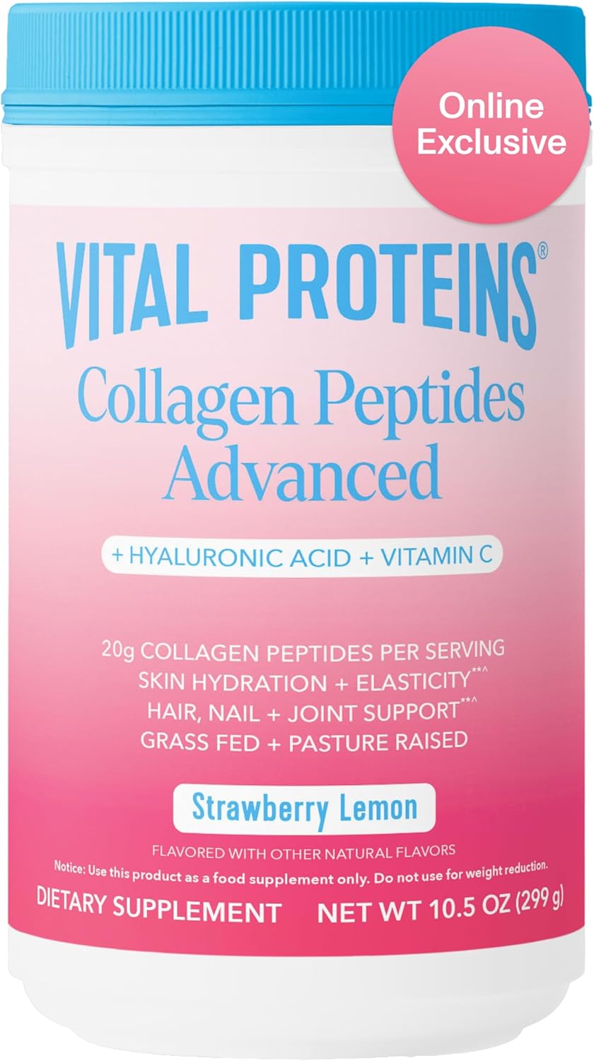 Vital Proteins Collagen Peptides Powder Advanced with Hyaluronic Acid & Vitamin C - 20oz Collagen Protein, Unflavored, 27 Servings