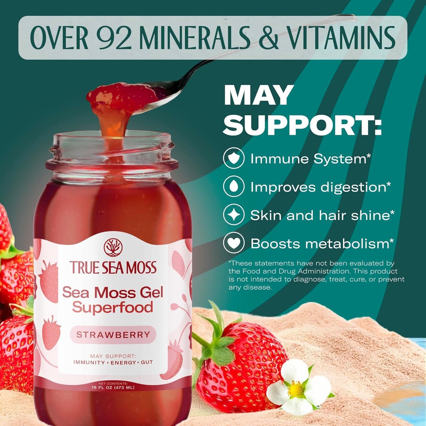 TrueSeaMoss Sea Moss Gel – Made in USA – Wildcrafted Seamoss, Fresh Fruits & Sea Vegetables – Apple/Cinnamon, Pack of 1 (Labels may Vary)
