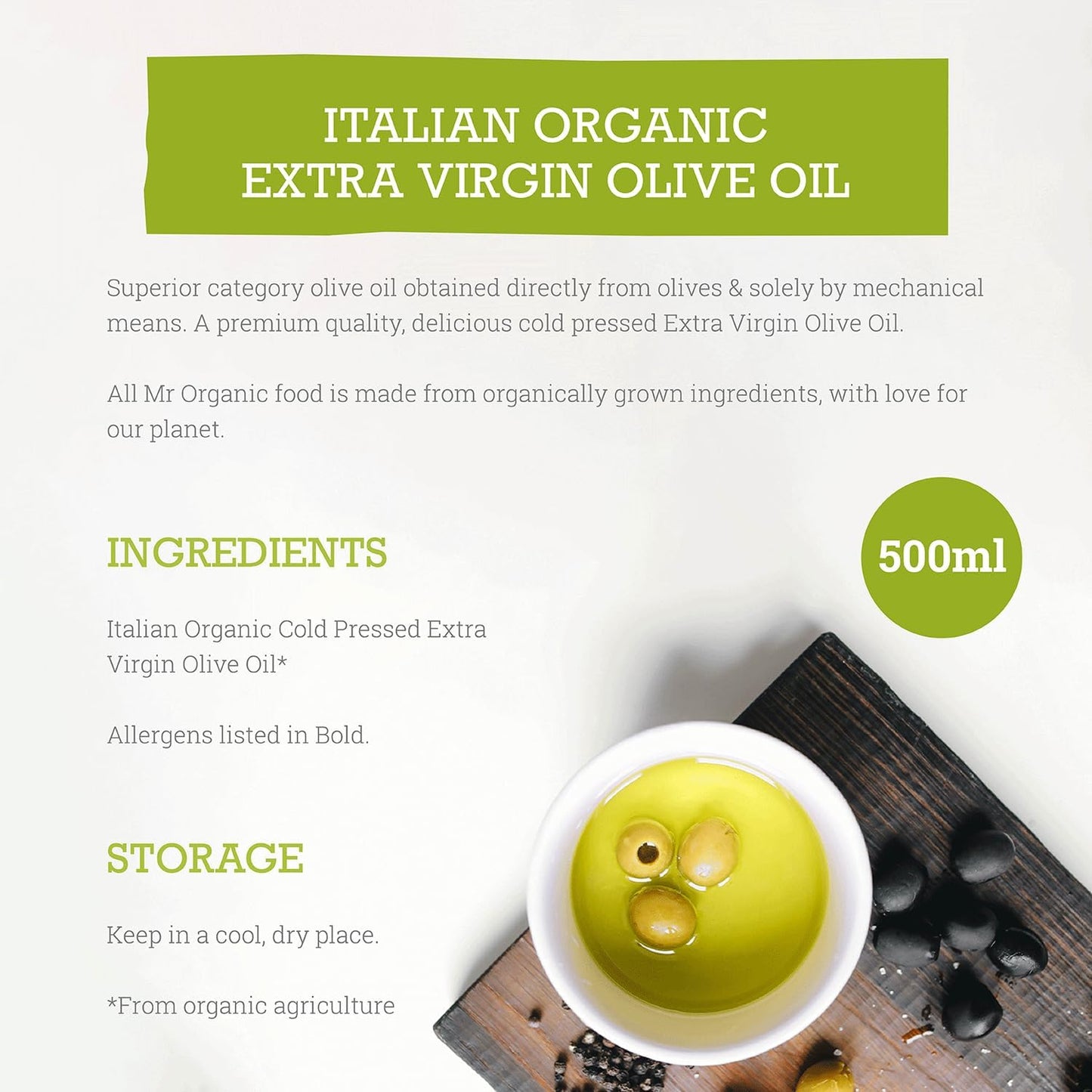 Mr Organic - Italian Organic Extra Virgin Olive Oil - Cooking Oil for Home Cooking - No Additives