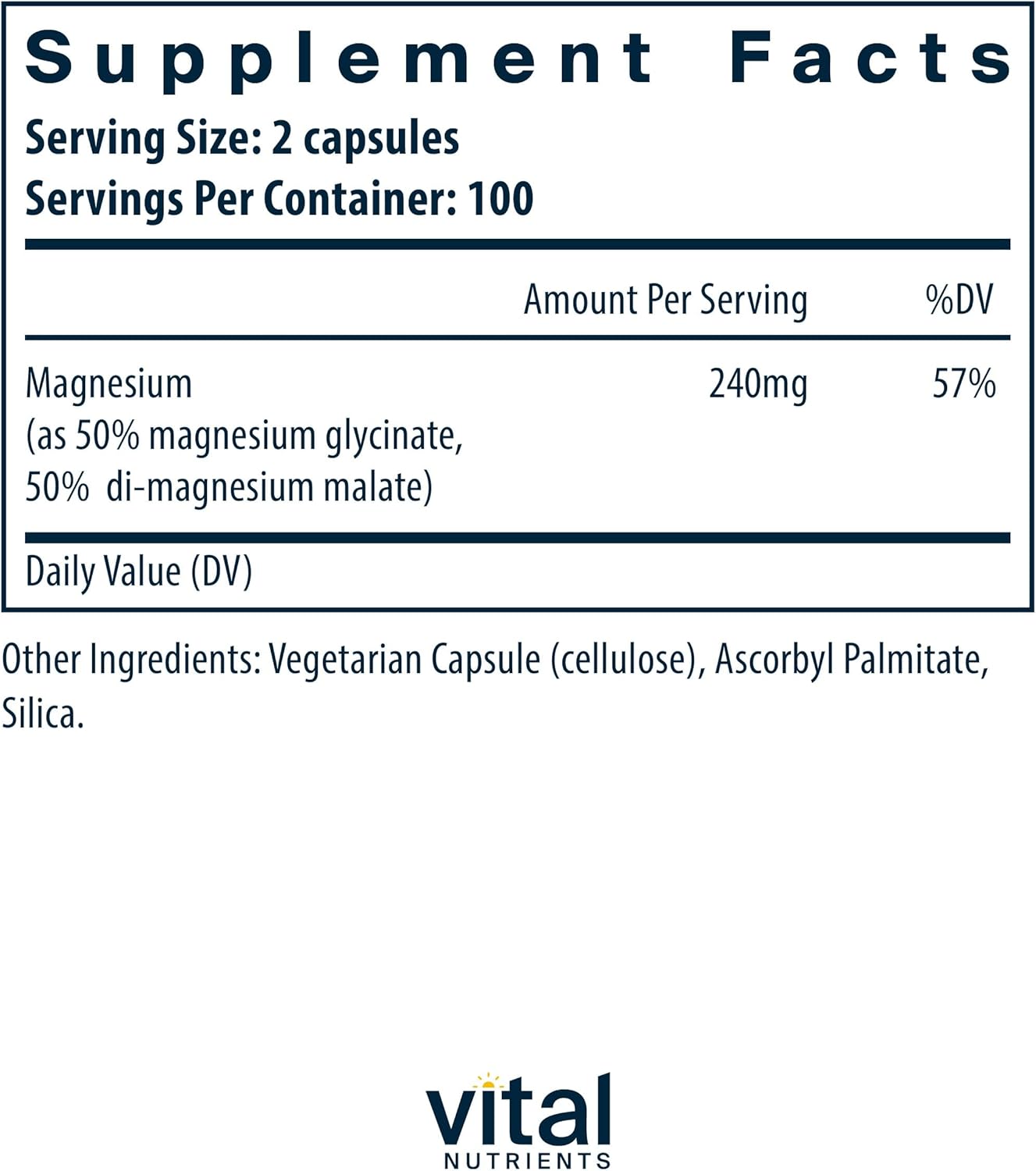 Vital Nutrients - Magnesium (glycinate/Malate) 120mg - Formulated to Support Teeth, Bones, and Heart Health - Soy Free, Gluten Free, Dairy Free - 100 Vegetarian Capsules