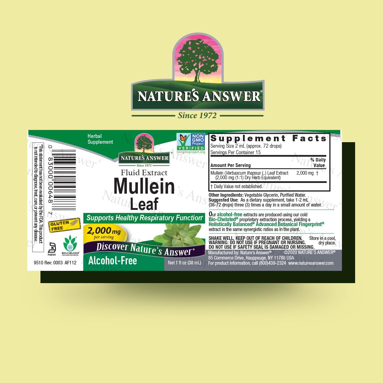 Nature's Answer Mullein Leaf | Herbal Supplement | Supports Respiratory Function & Mucous Membranes | Non-GMO & Kosher | Gluten-Free & Alcohol-Free 1oz (2 Pack)