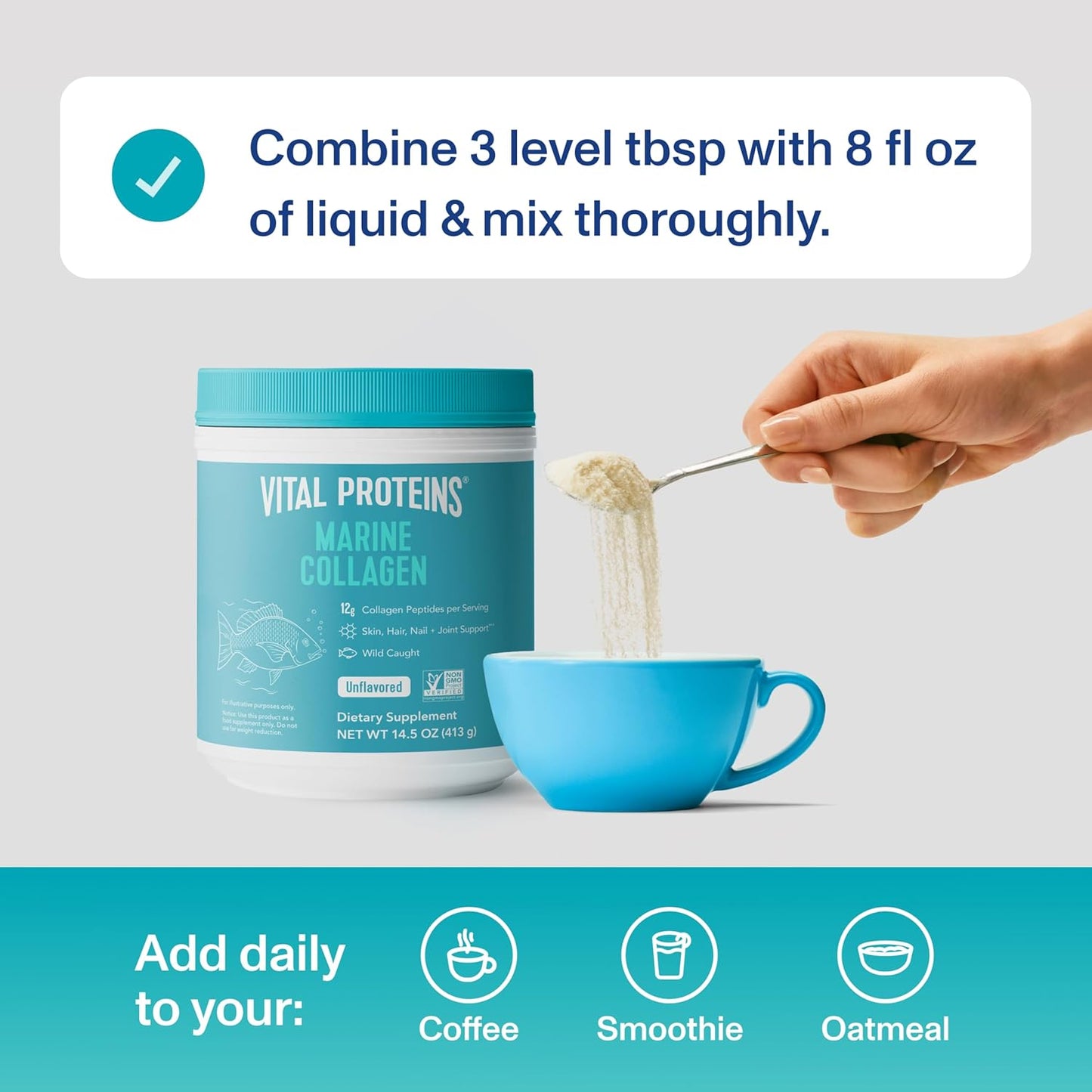 Vital Proteins Marine Collagen Peptides Powder Supplement for Skin Hair Nail Joint - Hydrolyzed Collagen - 12g per Serving - 7.8 oz Canister