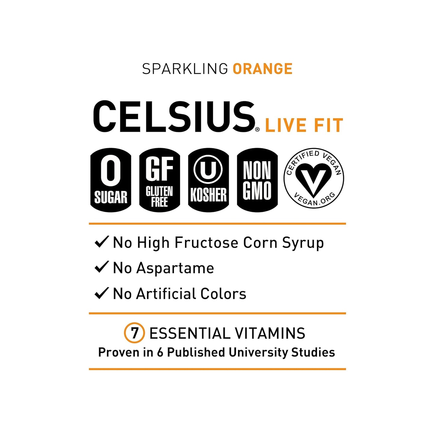 CELSIUS Sparkling Orange, Functional Essential Energy Drink 12 Fl Oz