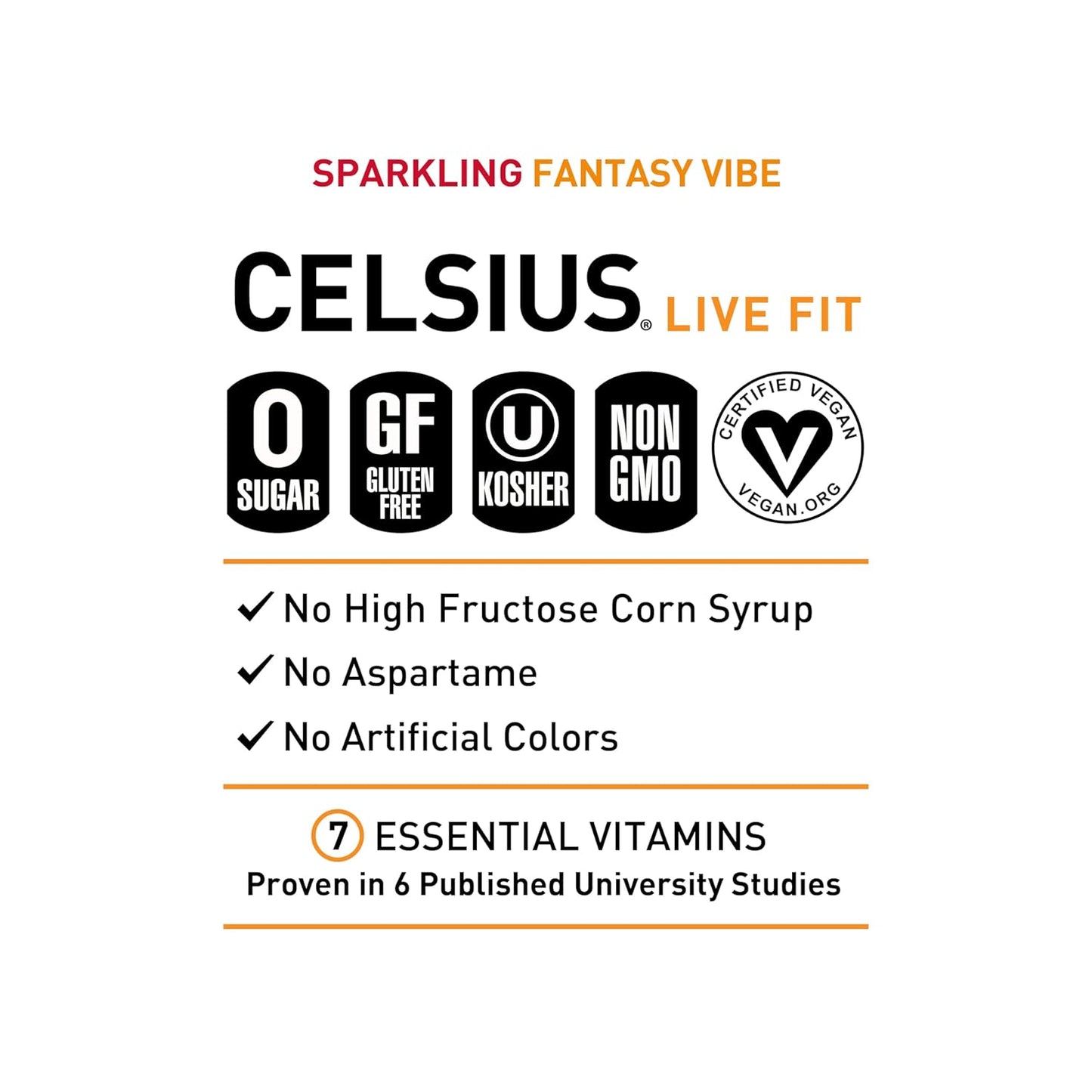 CELSIUS Sparkling Orange, Functional Essential Energy Drink 12 Fl Oz