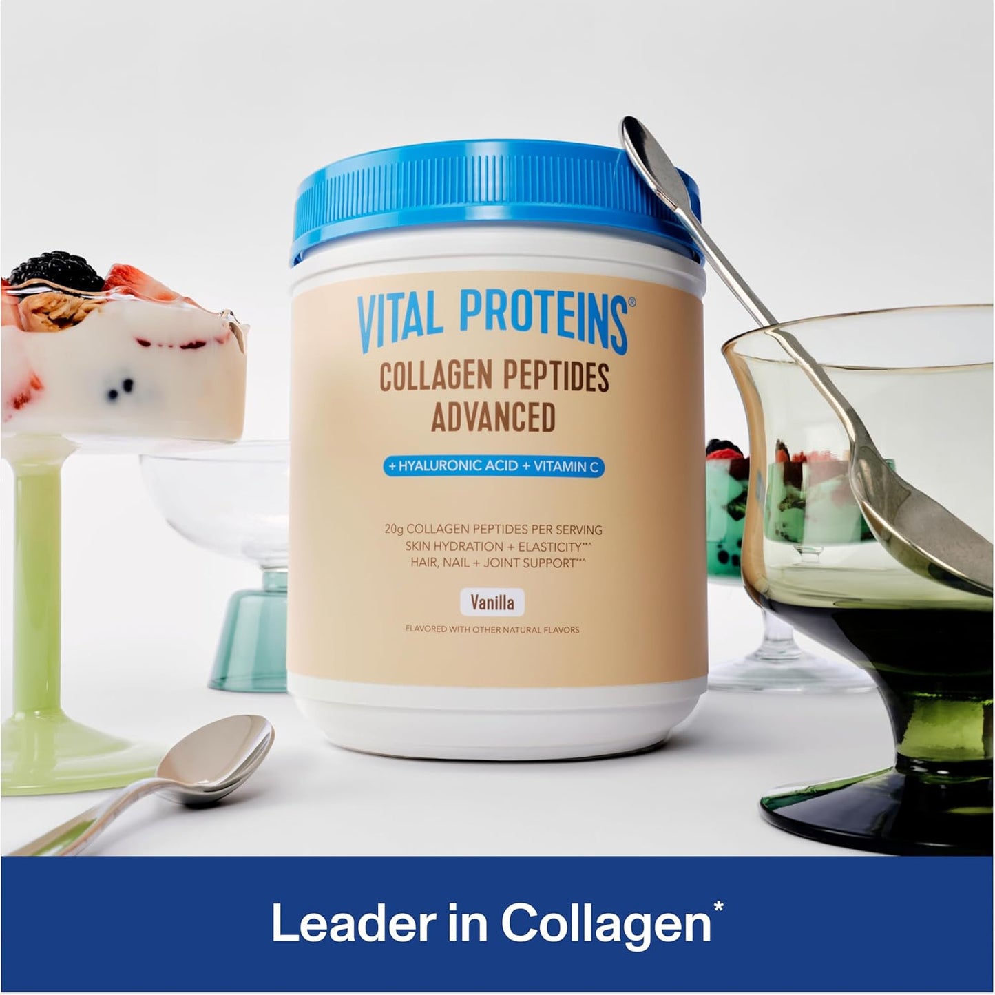 Vital Proteins Collagen Peptides Powder Advanced with Hyaluronic Acid & Vitamin C - 20oz Collagen Protein, Unflavored, 27 Servings