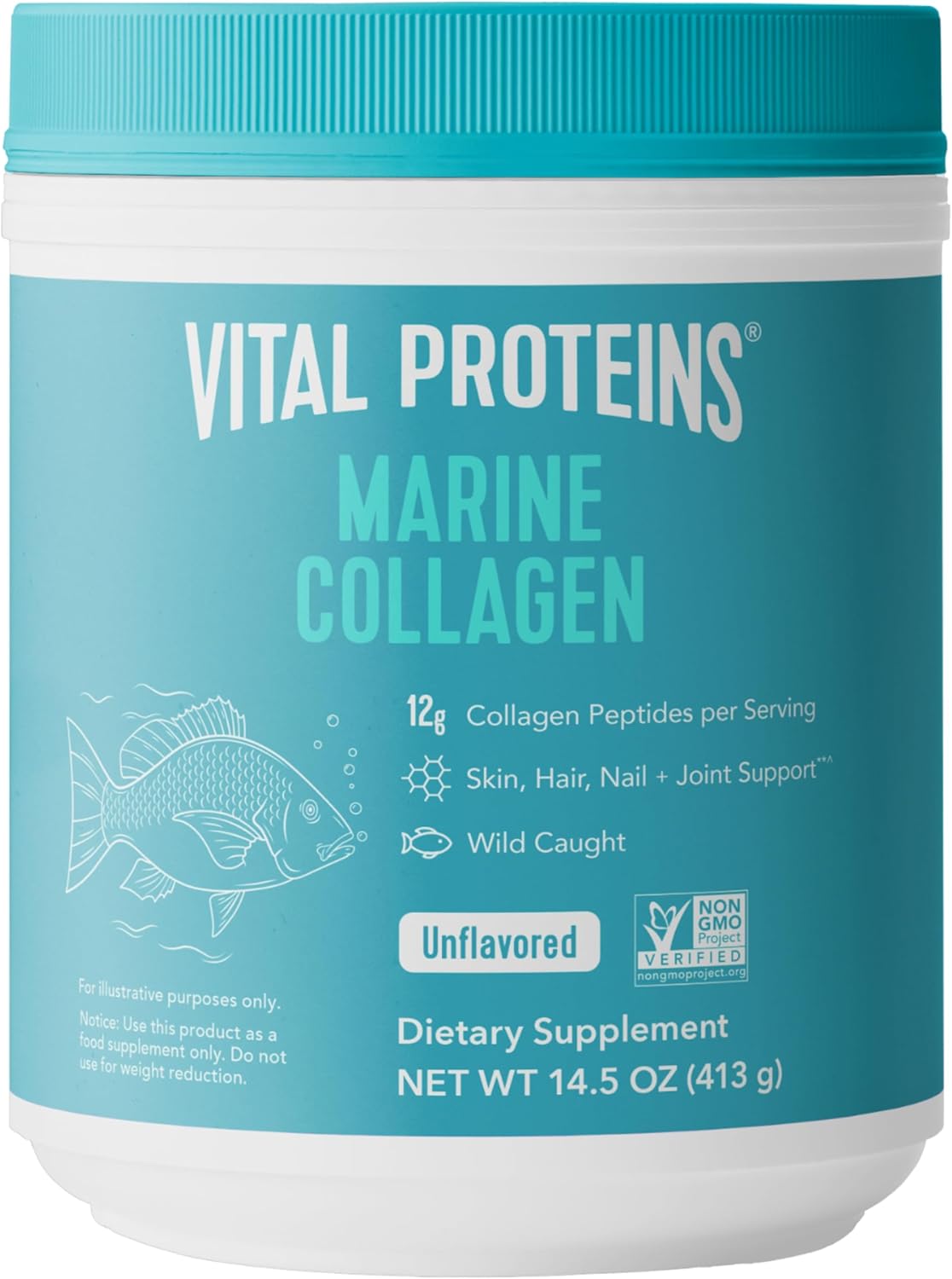 Vital Proteins Marine Collagen Peptides Powder Supplement for Skin Hair Nail Joint - Hydrolyzed Collagen - 12g per Serving - 7.8 oz Canister