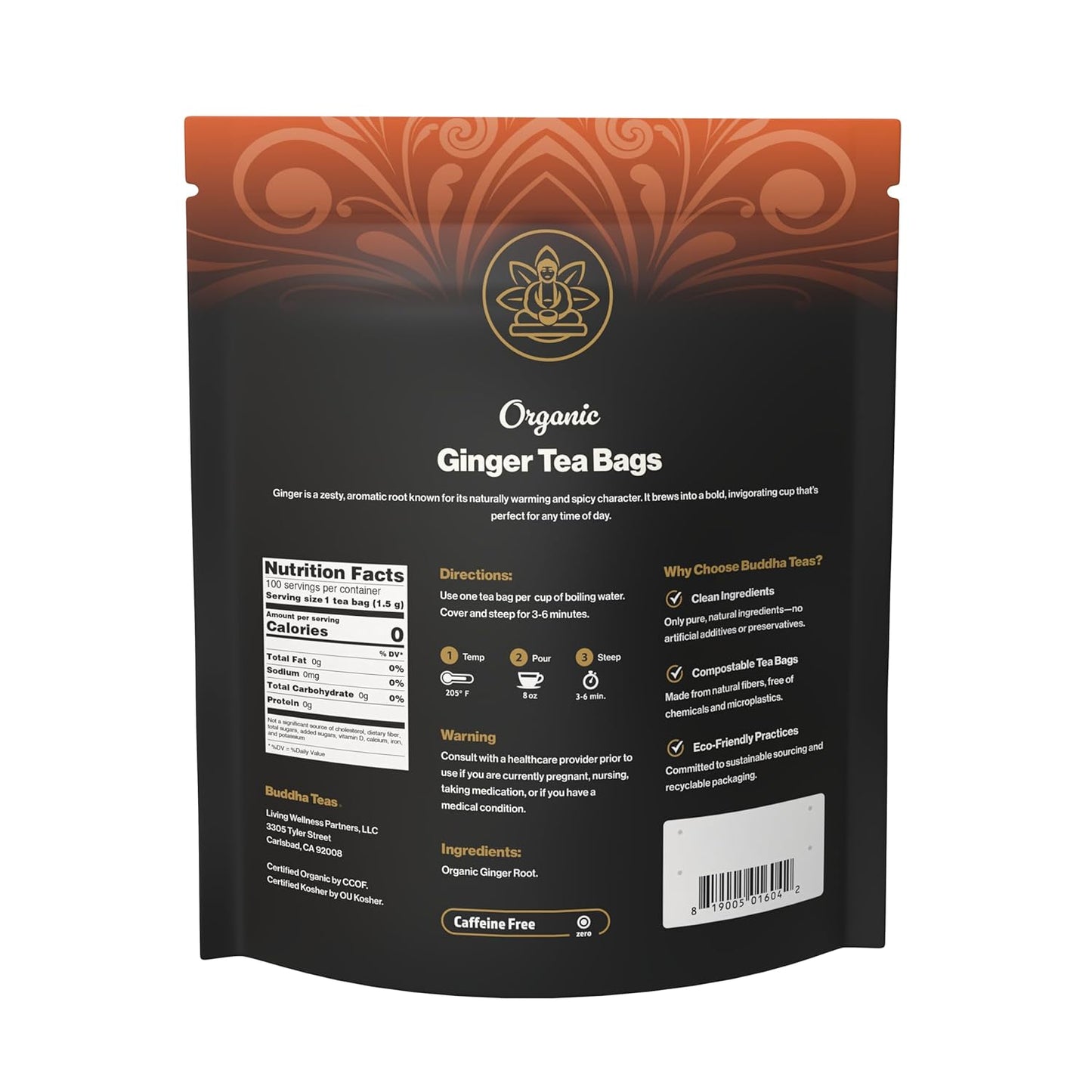 Buddha Teas Organic Turmeric Ginger Tea - OU Kosher, USDA Organic, CCOF Organic, 18 Bleach-Free Tea Bags
