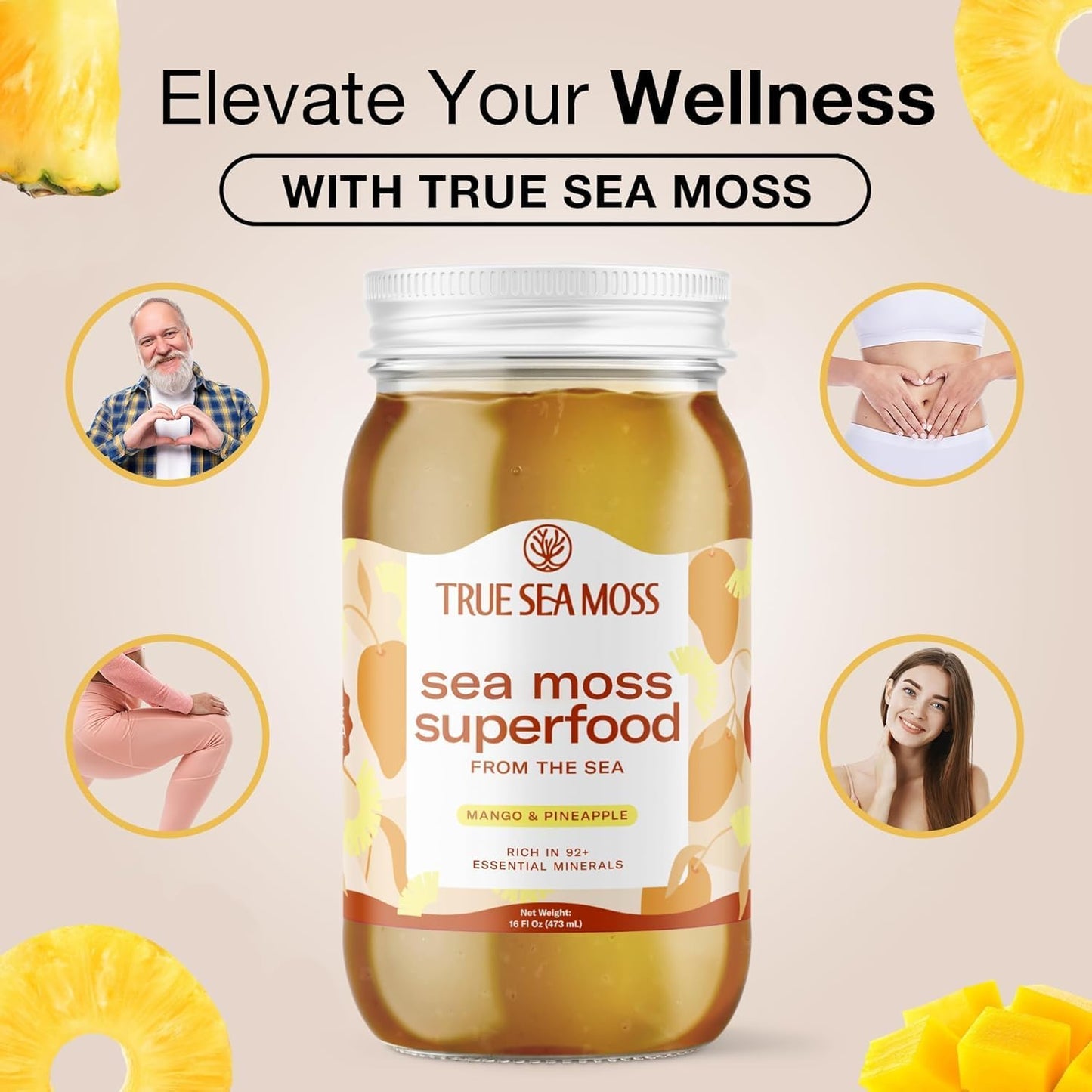 Wildcrafted Irish Sea Moss Gel - Seamoss, Gut Health & Antioxidant Supports - Made in USA (Mango/Pineapple, Pack of 1)
