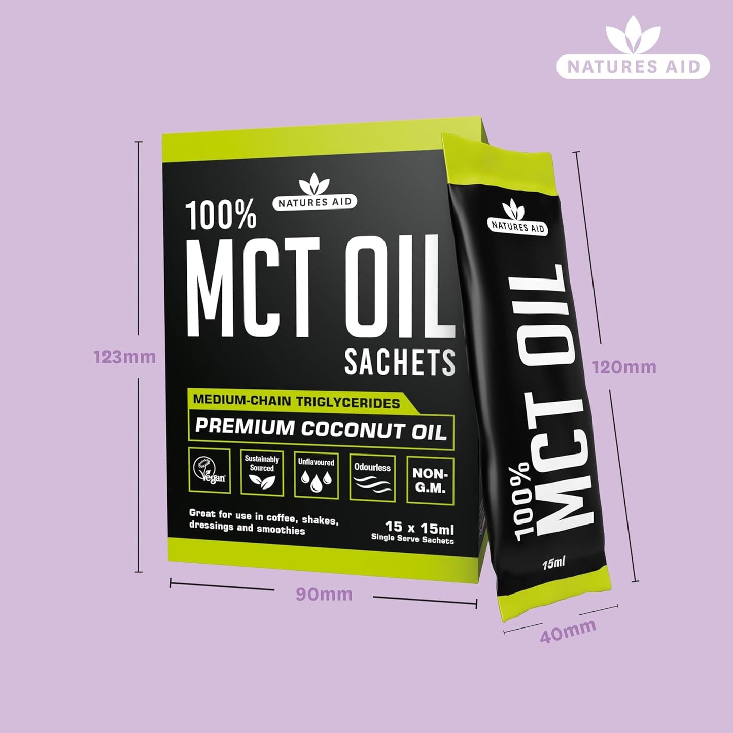 زيت MCT بنسبة 100% من Natures Aid، زيت جوز الهند الفاخر، من مصدر مستدام، يُضاف إلى القهوة أو المخفوقات، نباتي، 500 مل