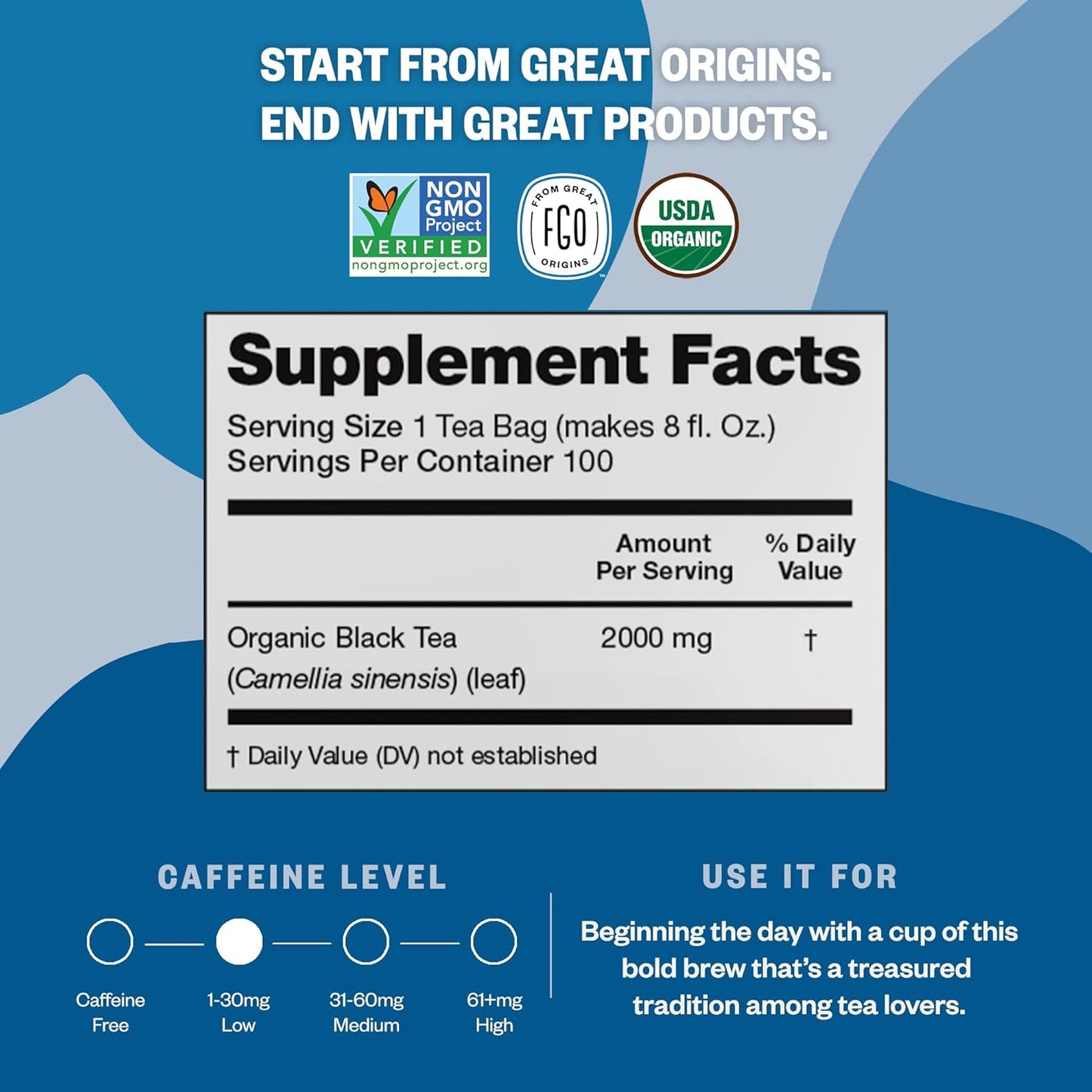 FGO Organic Nettle Leaf Tea, 100 Count, Eco-Conscious Tea Bags, Caffeine Free, Resealable Bag, Packaging May Vary (Pack of 1)
