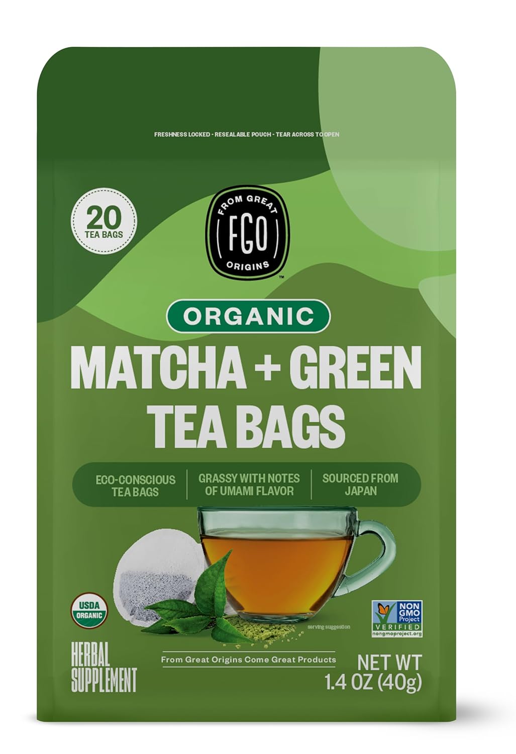 FGO Organic Nettle Leaf Tea, 100 Count, Eco-Conscious Tea Bags, Caffeine Free, Resealable Bag, Packaging May Vary (Pack of 1)