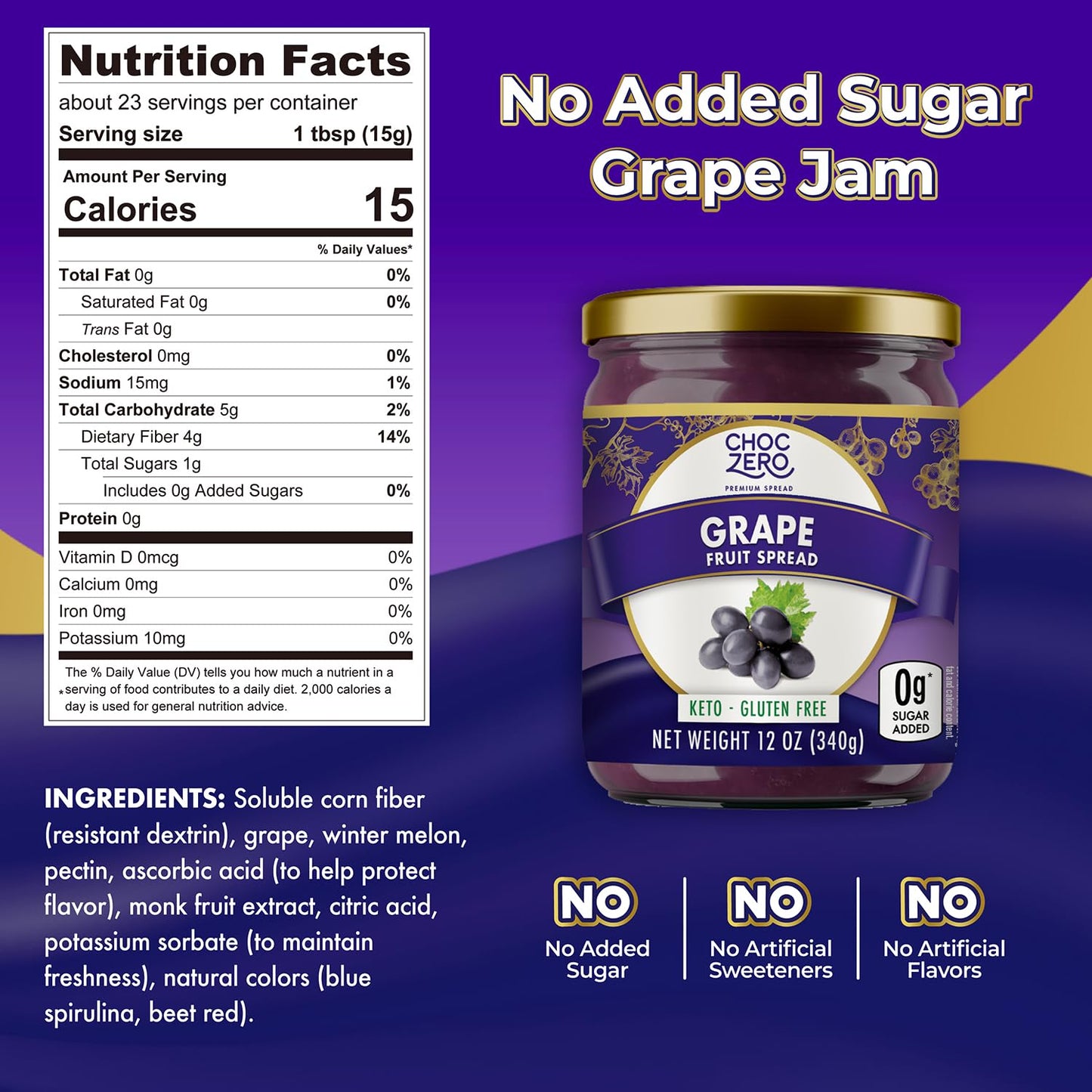 ChocZero Sugar Free Orange Marmalade - Sweet Keto Jam Spread with Oranges - No Added Sugars (1 Jar, 12oz)