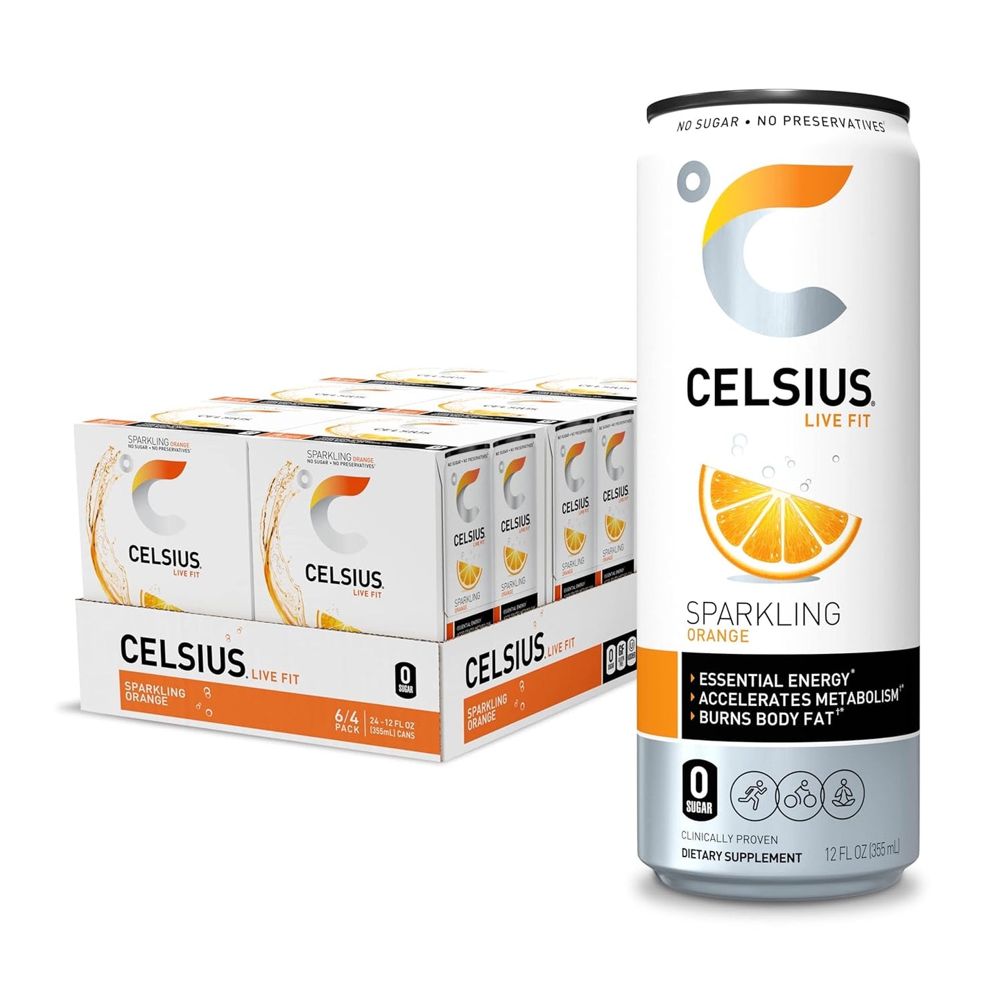 CELSIUS Sparkling Orange, Functional Essential Energy Drink 12 Fl Oz