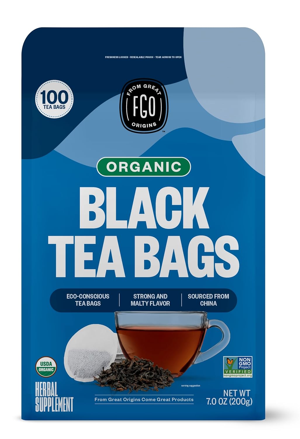 FGO Organic Nettle Leaf Tea, 100 Count, Eco-Conscious Tea Bags, Caffeine Free, Resealable Bag, Packaging May Vary (Pack of 1)