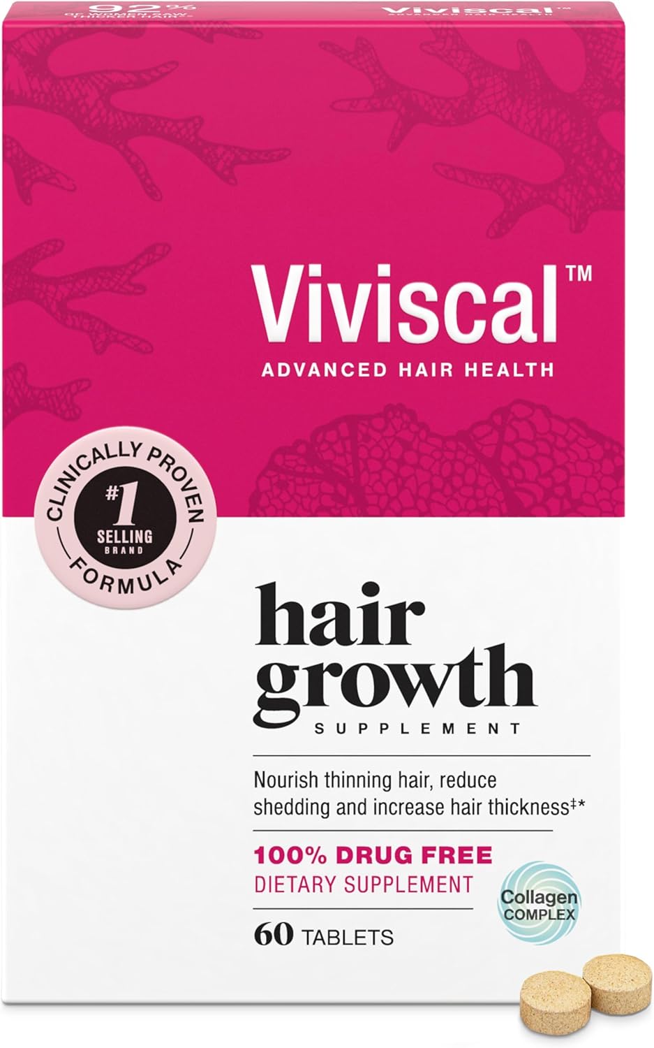 Viviscal Hair Growth Supplements For Women For Thicker, Fuller Hair, Nourishes Thinning & Loss, With Proprietary Collagen Complex, 180 Tablets, 3 Month Supply